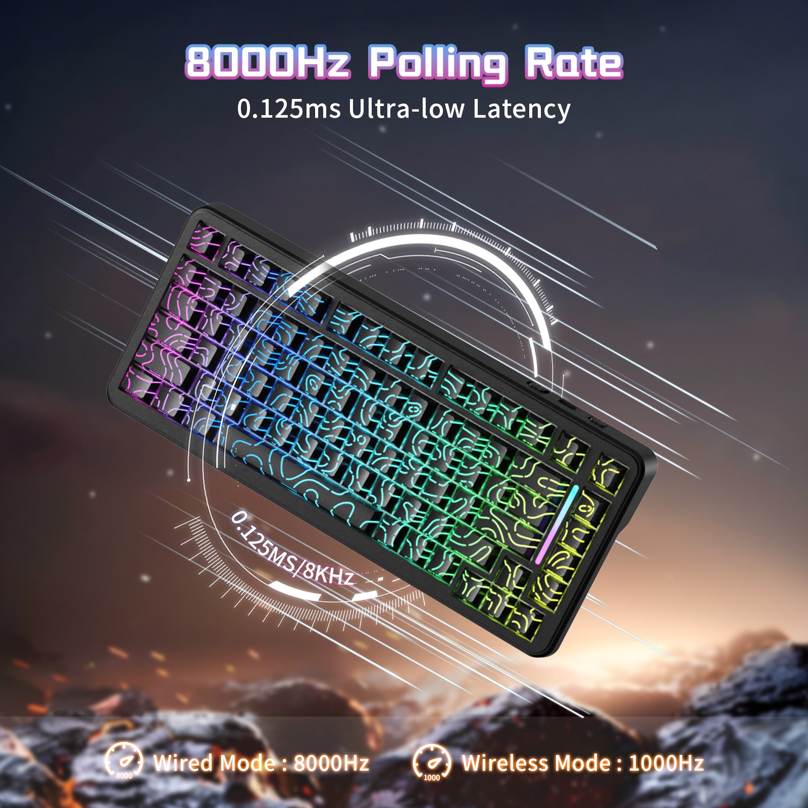 ATTACK SHARK X82PRO HE gaming keyboard with 8000Hz polling rate and 0.125ms latency, ideal for competitive gaming.