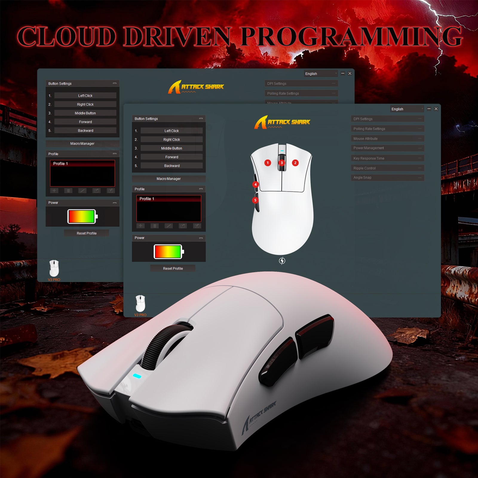 Souris de jeu tri-mode ultra-légère ATTACK SHARK V3PRO avec station de charge