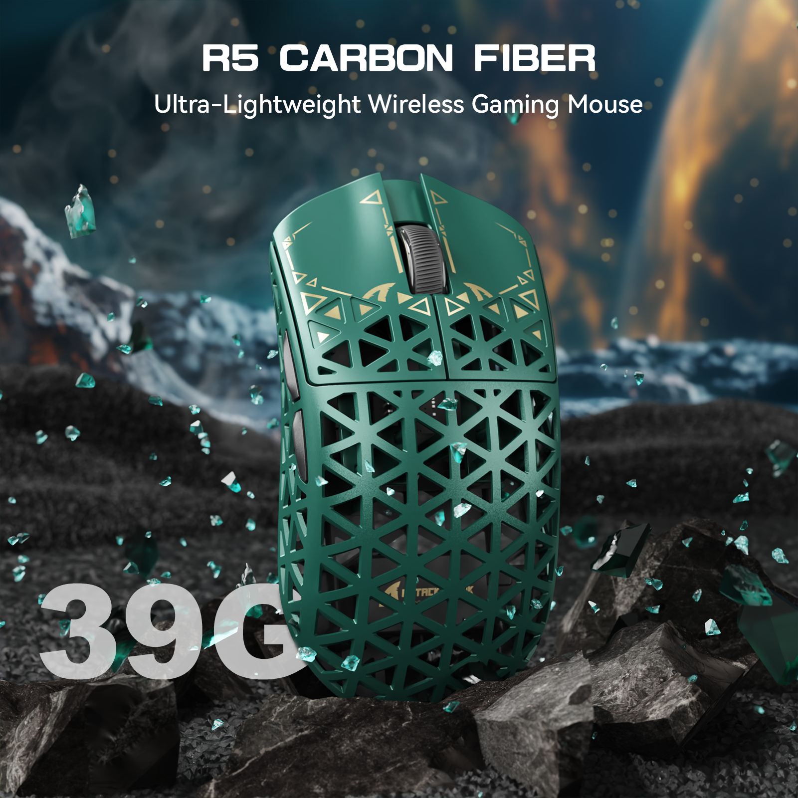 ATTACK SHARK R5 ultra-light green carbon fiber wireless gaming mouse with 39g weight