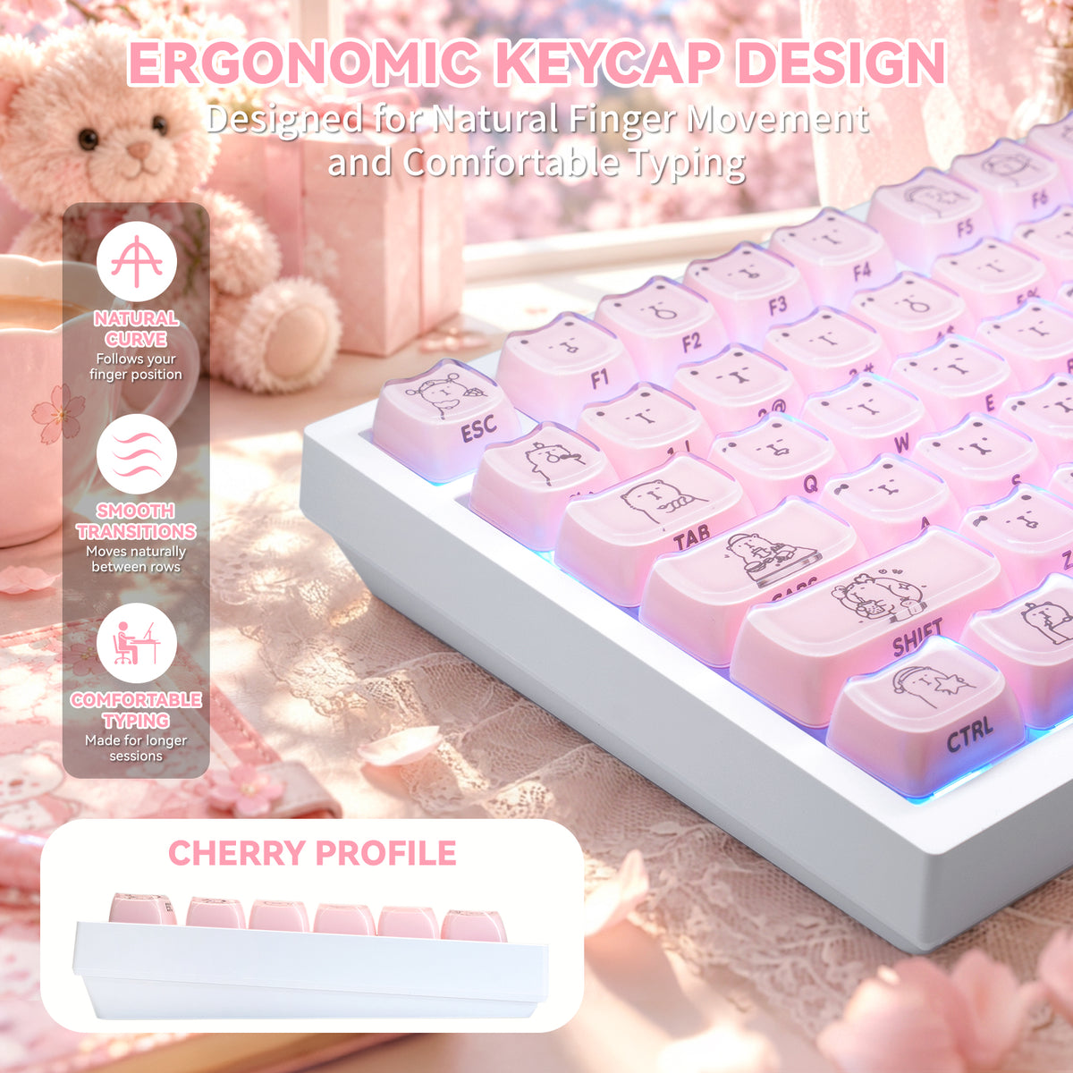 ATTACK SHARK SK05, 118/119 touches, touches en PBT, profil MOA, ANSI