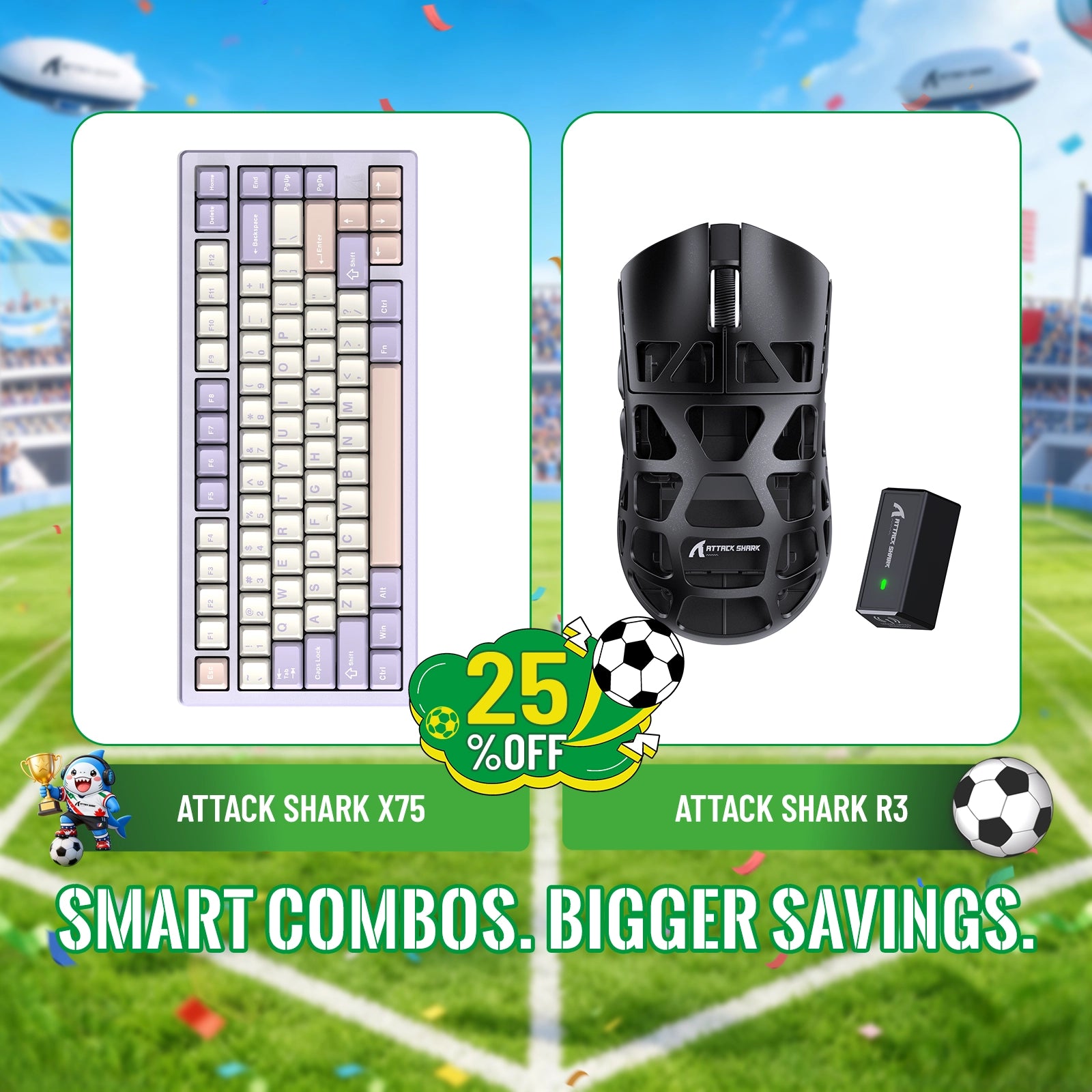 Pack clavier en aluminium complet ATTACK SHARK X75 + souris gaming en alliage de magnésium R3