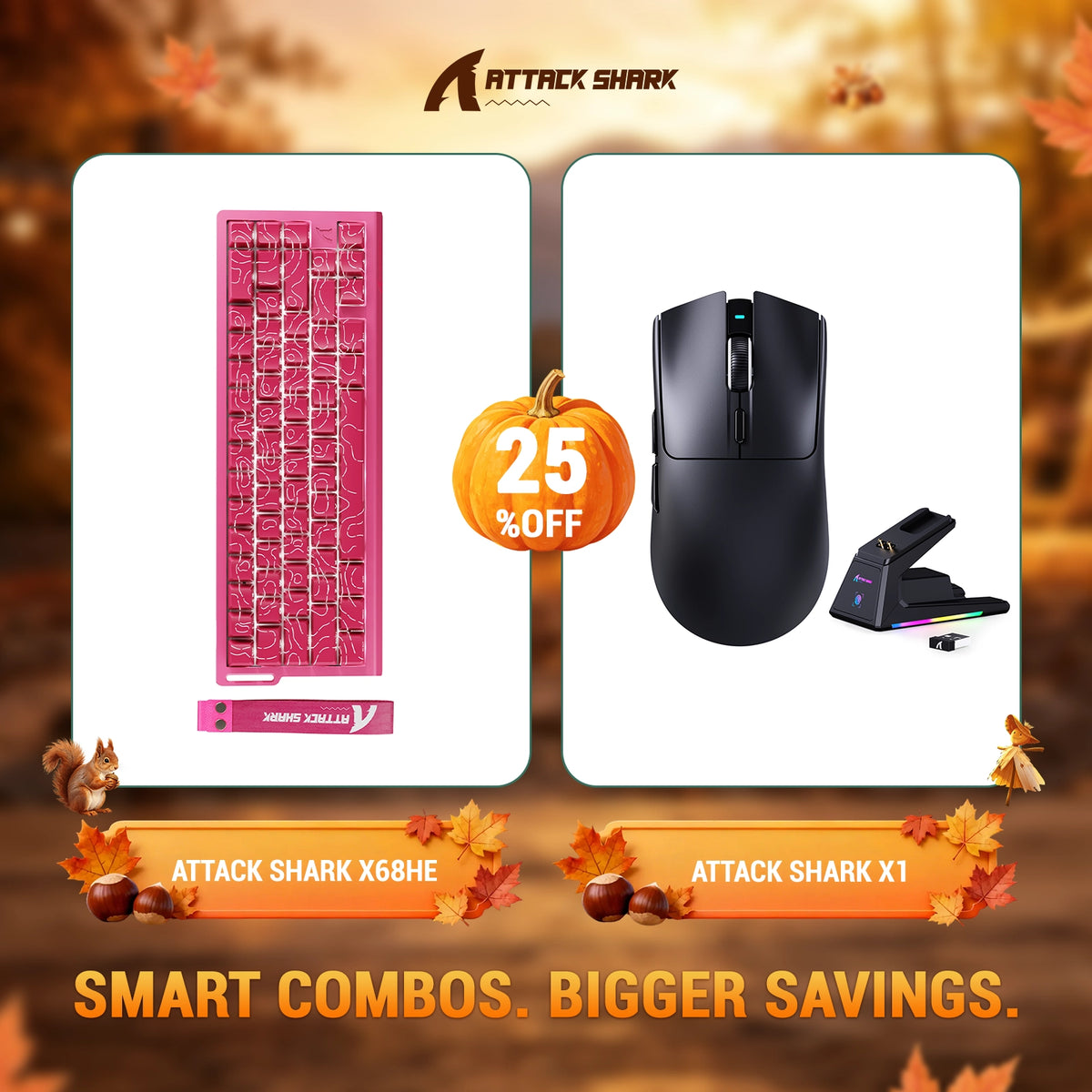Pack clavier à déclenchement rapide ATTACK SHARK X68HE + souris gaming sans fil X1