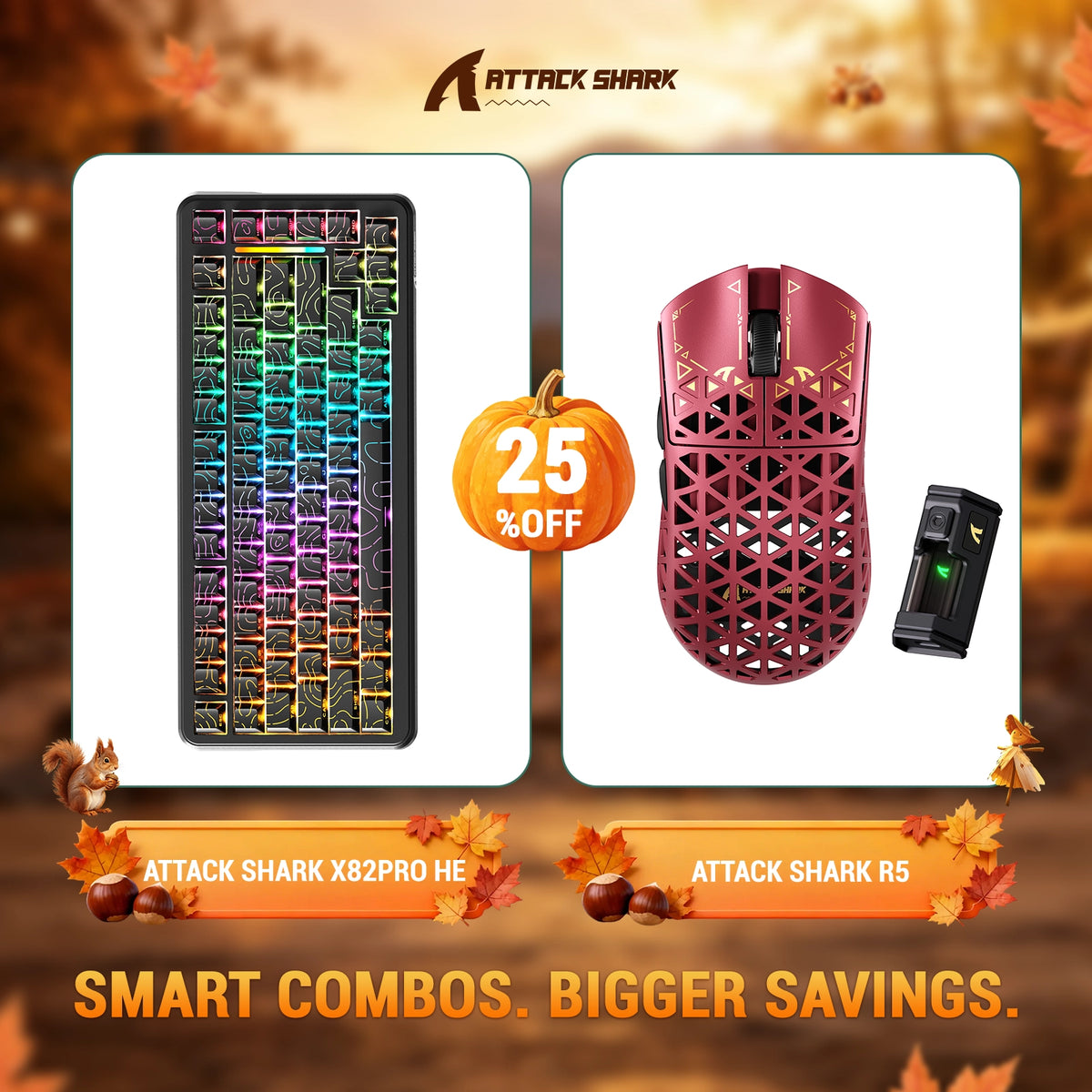 Pack clavier ATTACK SHARK X82 PRO HE à déclenchement rapide + souris gaming sans fil R5 en fibre de carbone