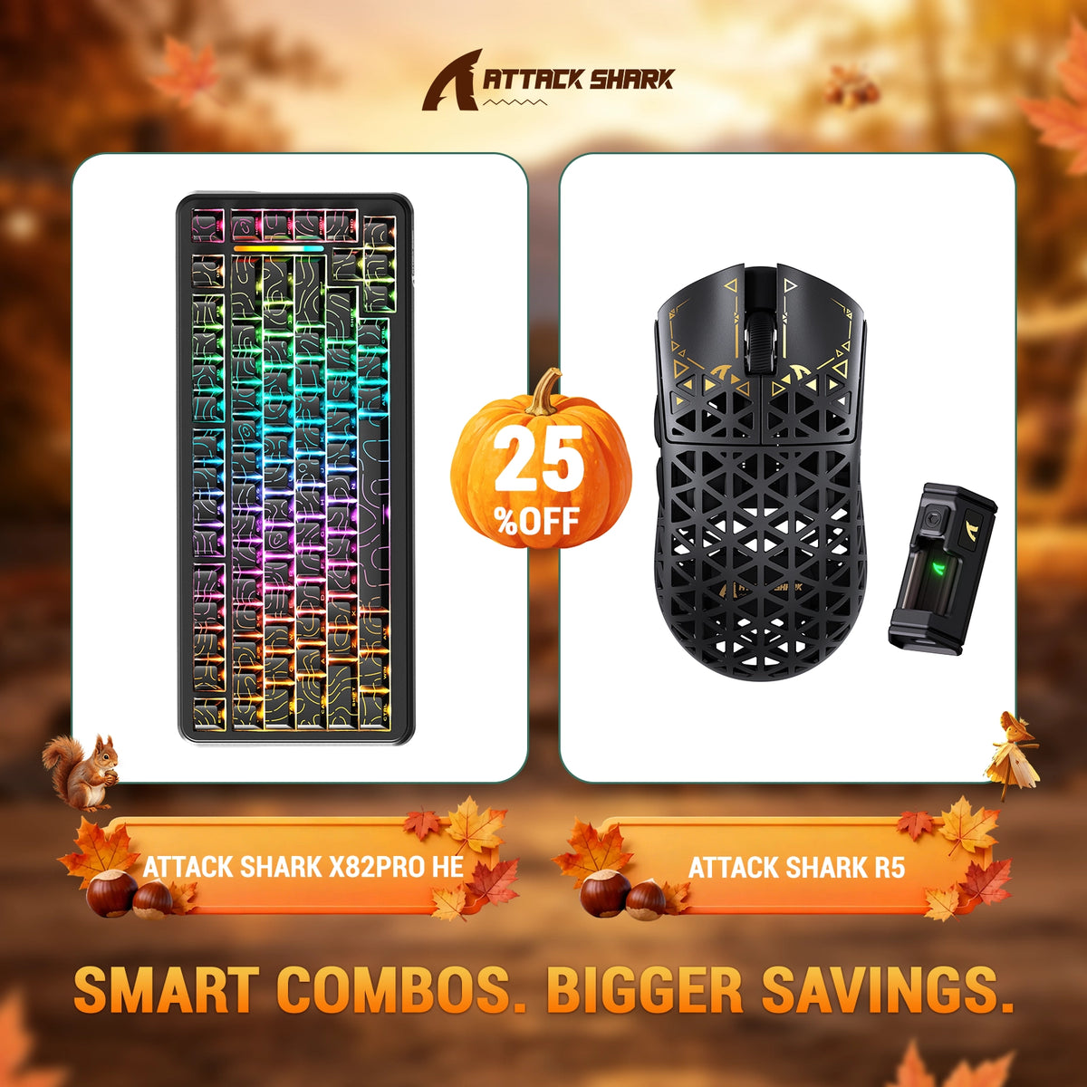 Pack clavier ATTACK SHARK X82 PRO HE à déclenchement rapide + souris gaming sans fil R5 en fibre de carbone