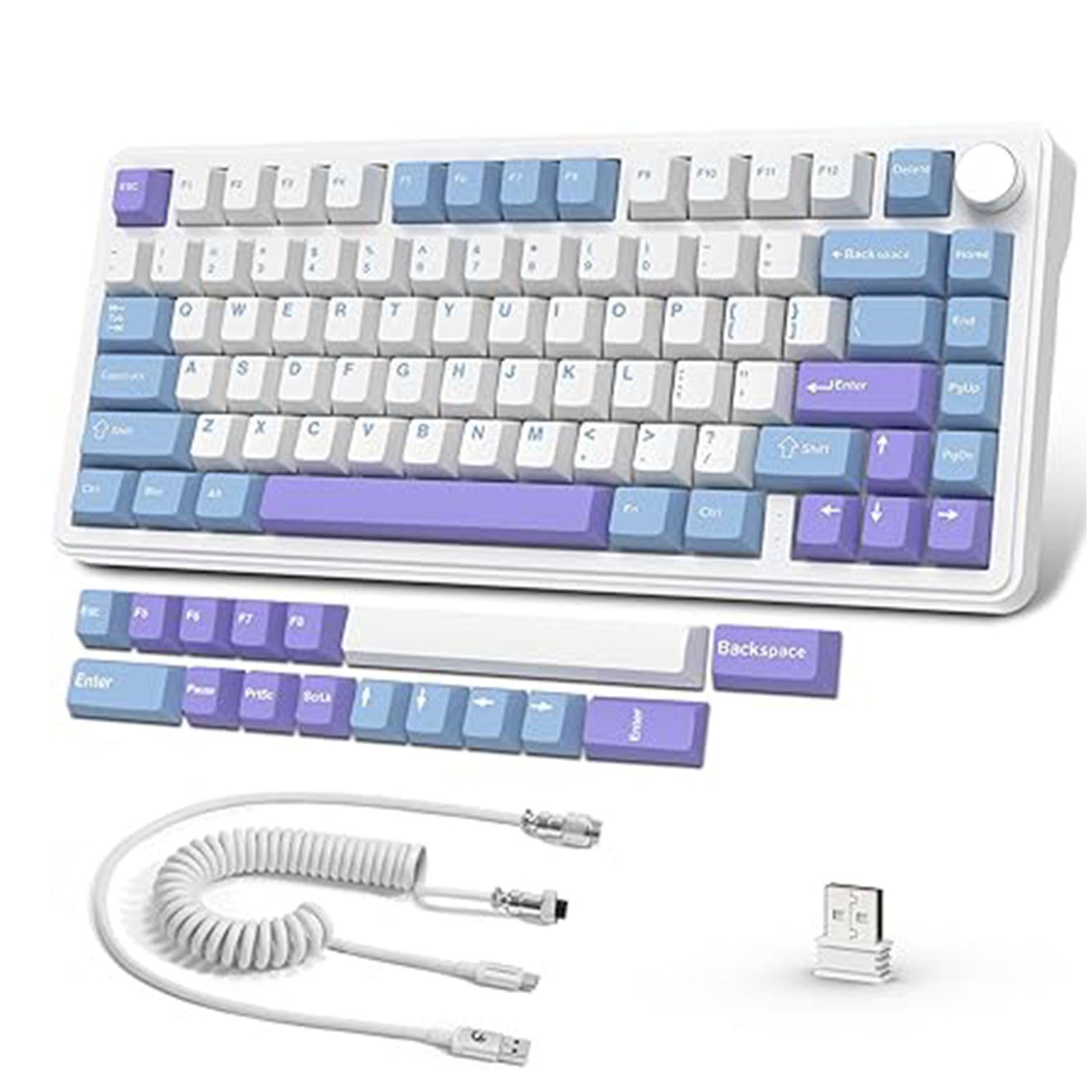 ATTACK SHARK X85 Wireless Mechanical Keyboard with gradient keycaps, USB-C cable, and receiver, white body
