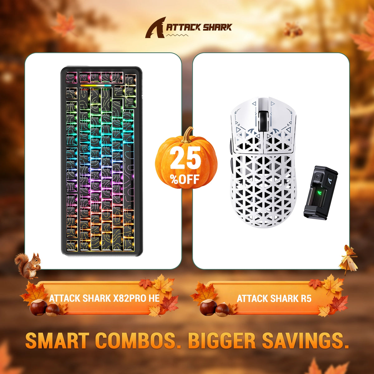 Pack clavier ATTACK SHARK X82 PRO HE à déclenchement rapide + souris gaming sans fil R5 en fibre de carbone
