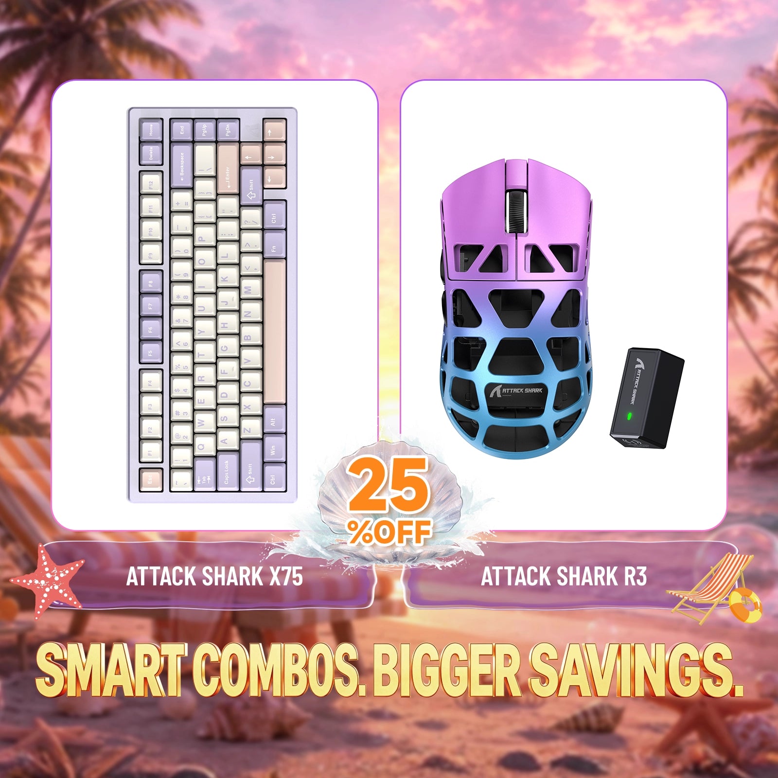 Pack clavier en aluminium complet ATTACK SHARK X75 + souris gaming en alliage de magnésium R3