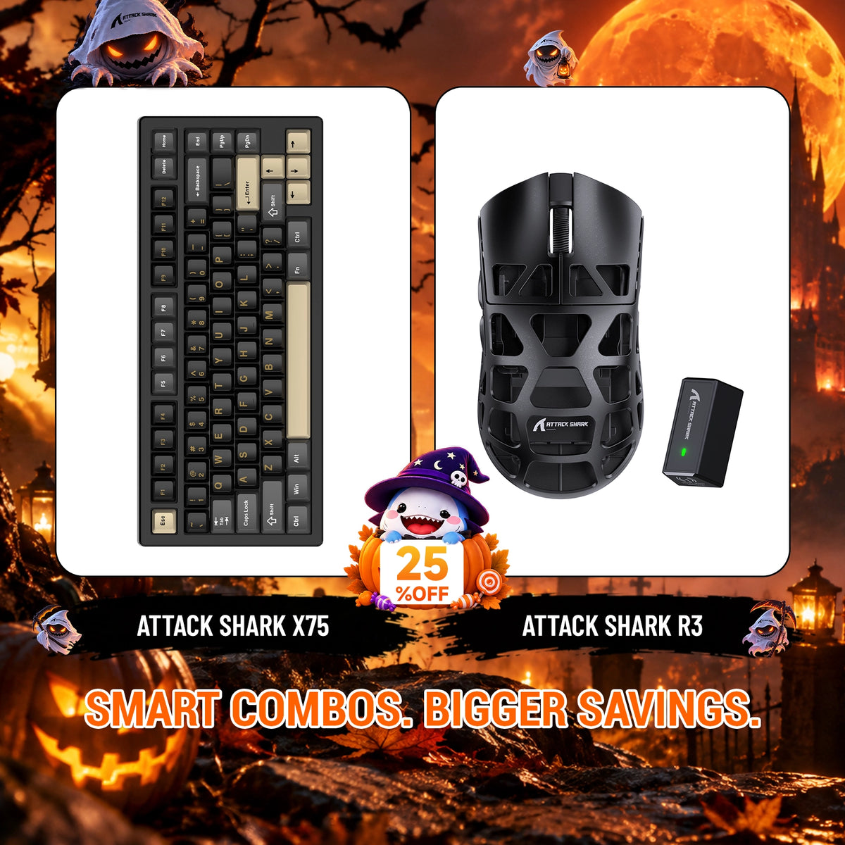Pack clavier en aluminium complet ATTACK SHARK X75 + souris gaming en alliage de magnésium R3