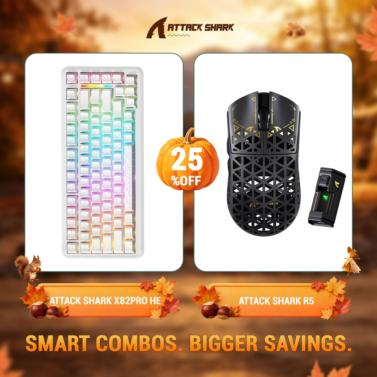 Pack clavier ATTACK SHARK X82 PRO HE à déclenchement rapide + souris gaming sans fil R5 en fibre de carbone