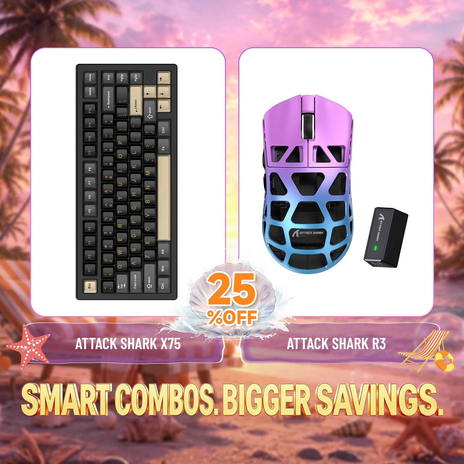 Pack clavier en aluminium complet ATTACK SHARK X75 + souris gaming en alliage de magnésium R3