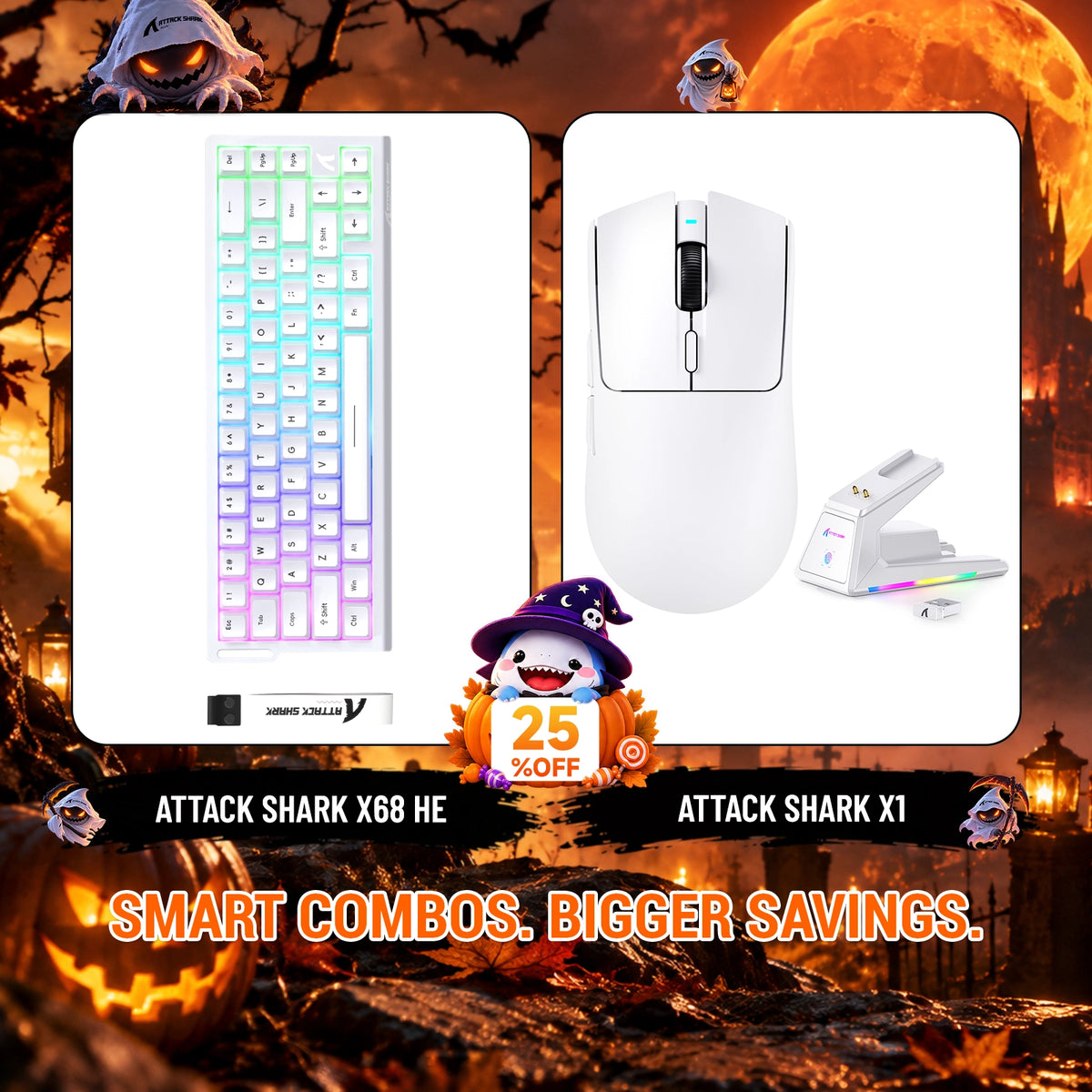 Pack clavier à déclenchement rapide ATTACK SHARK X68HE + souris gaming sans fil X1