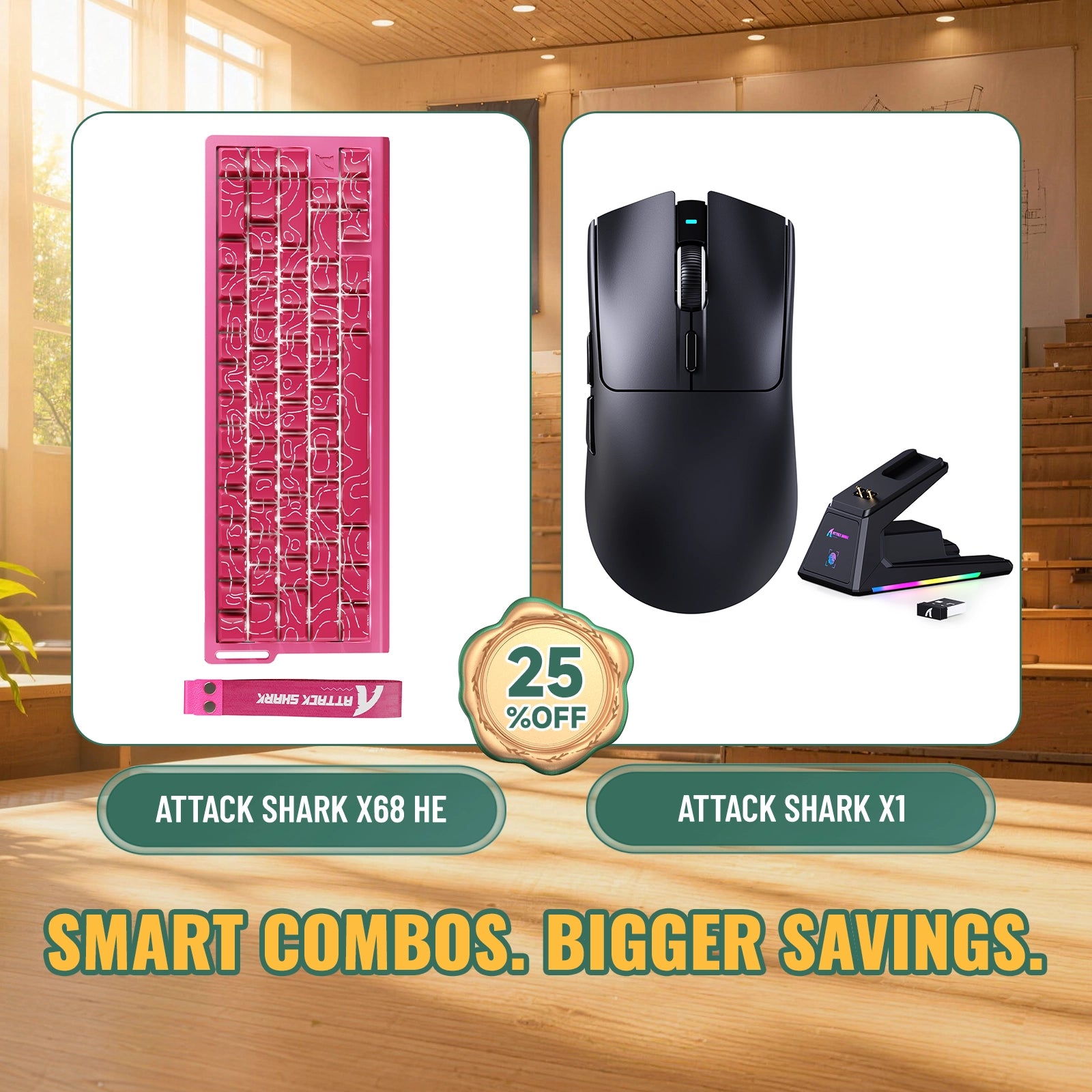 Pack clavier à déclenchement rapide ATTACK SHARK X68HE + souris gaming sans fil X1