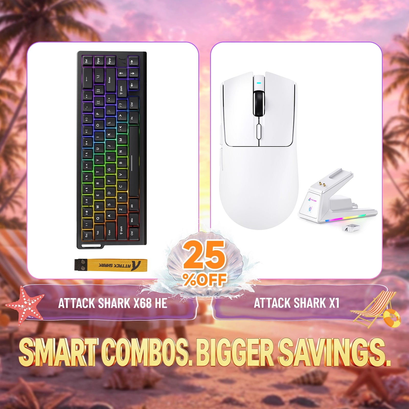 Pack clavier à déclenchement rapide ATTACK SHARK X68HE + souris gaming sans fil X1