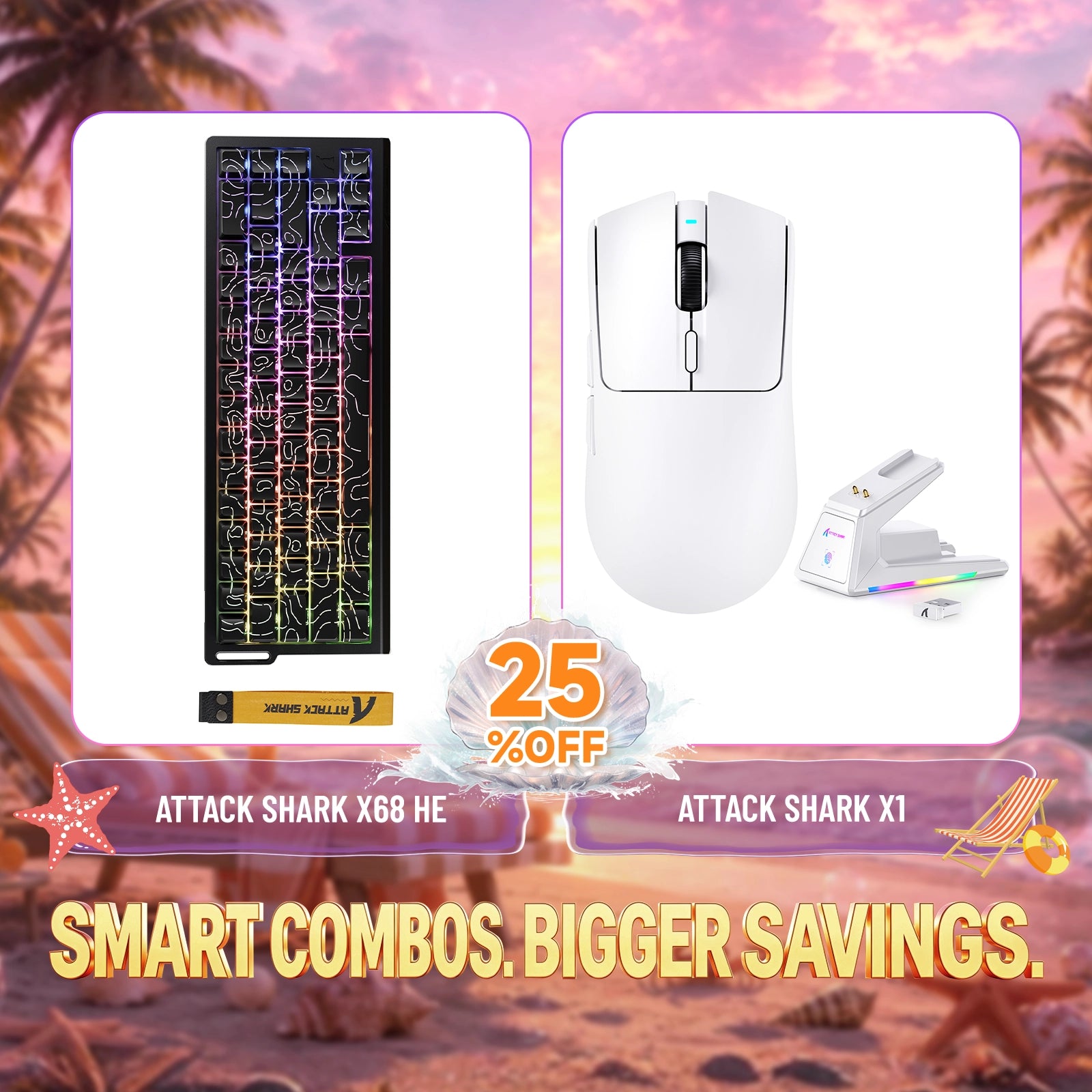Pack clavier à déclenchement rapide ATTACK SHARK X68HE + souris gaming sans fil X1
