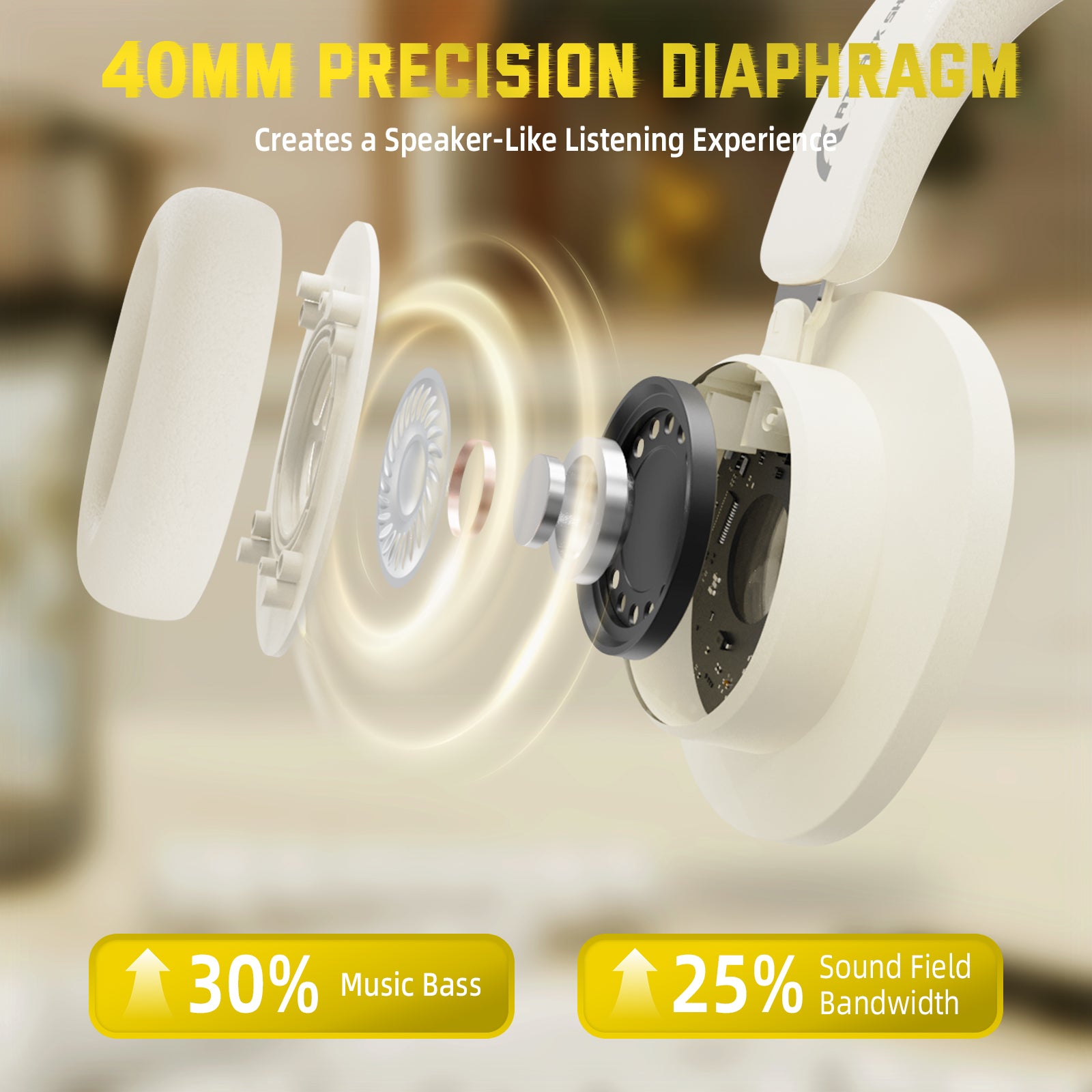 ATTACK SHARK G500 headset component with 40mm diaphragm, 30% music bass, 25% sound field