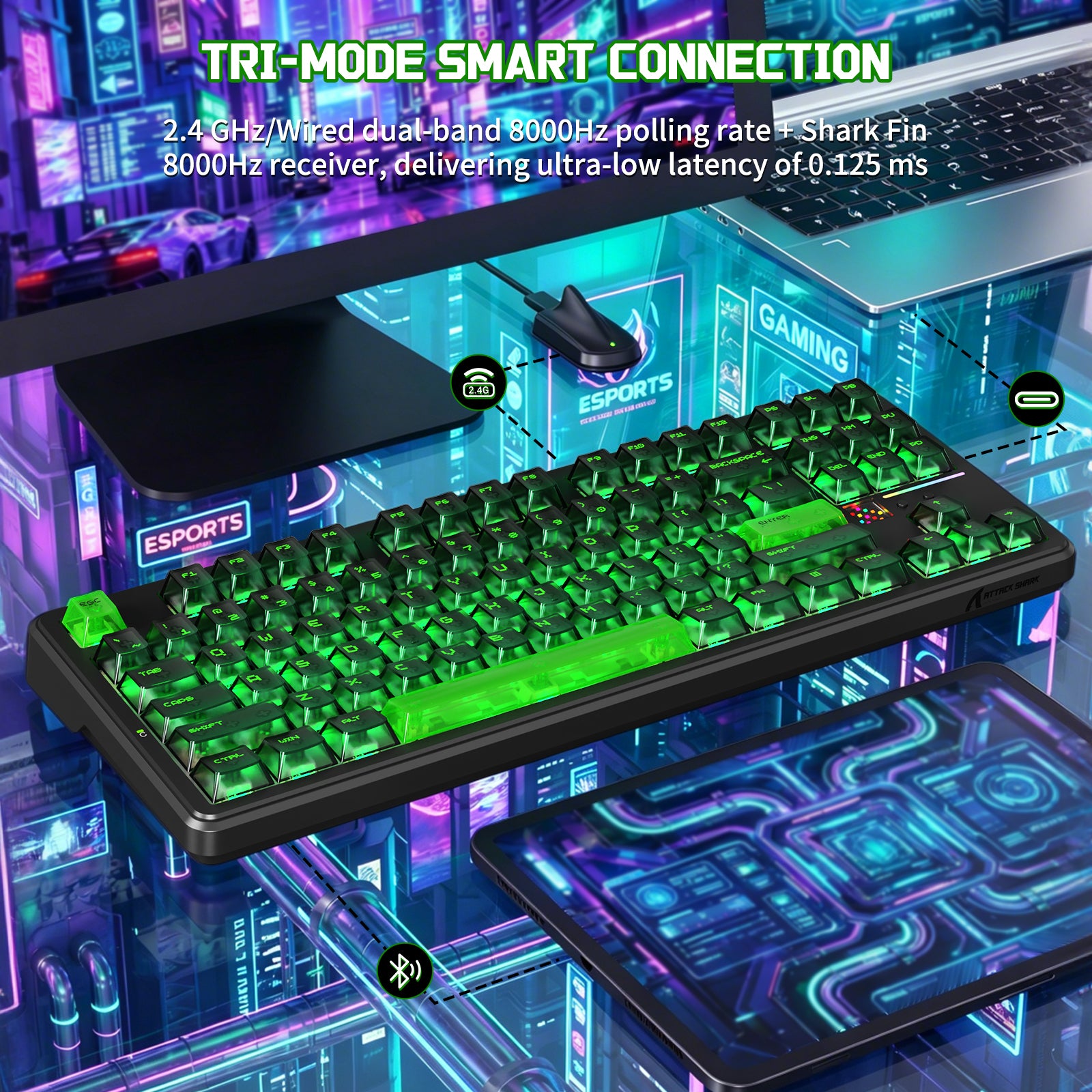 Clavier Mécanique Sans Fil ATTACK SHARK X87 ULTRA avec Récepteur Sans Fil 8K