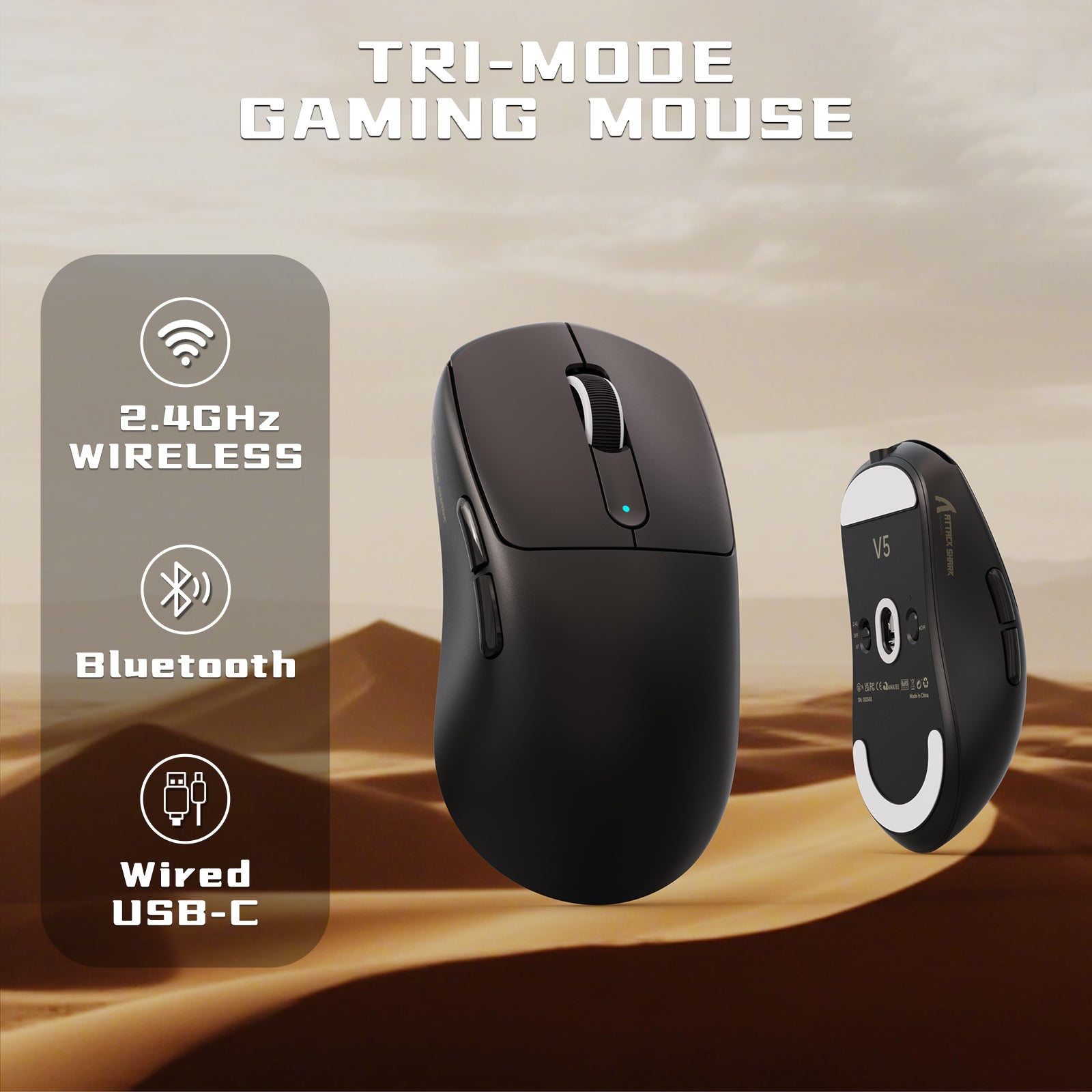 Souris de jeu sans fil ATTACK SHARK V5 8 kHz PAW3950MAX avec câble C06 Ultra