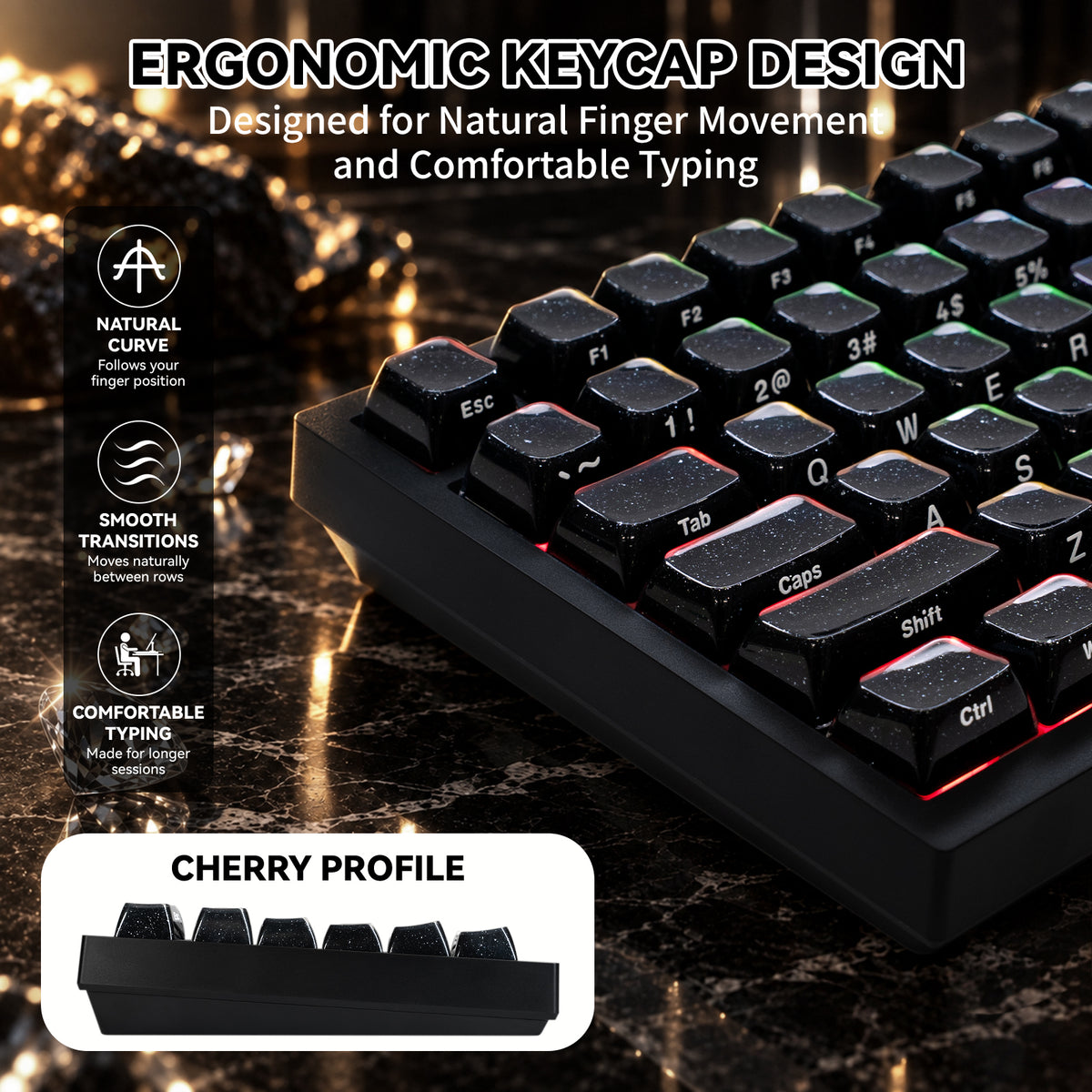 ATTACK SHARK SK03, 136 touches, touches en cristal, profil ASA, ANSI/ISO