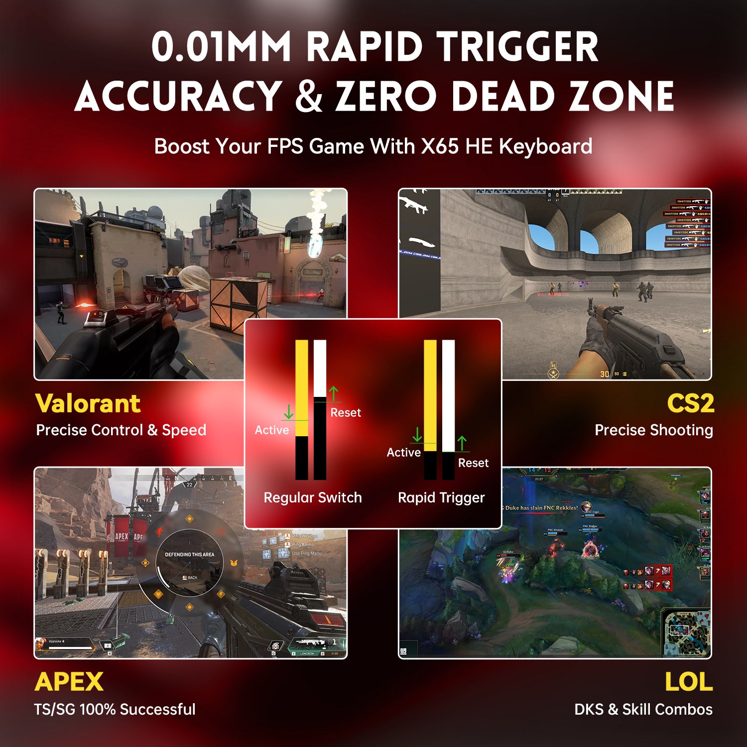 X65 HE Keyboard Rapid Trigger for FPS Games, Accuracy and Zero Dead Zone