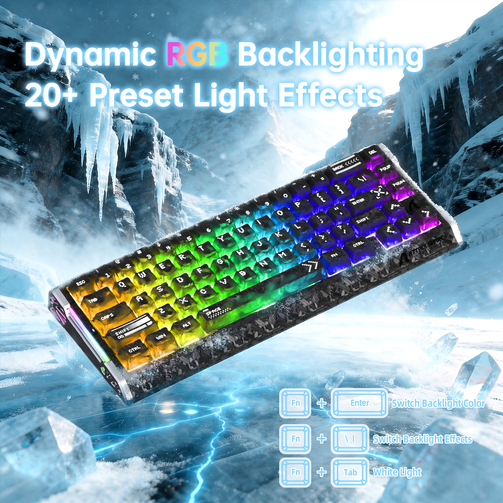 Clavier filaire à déclenchement rapide en fibre de carbone ATTACK SHARK R68 HE avec interrupteur magnétique et câble RGB en spirale C01 Ultra