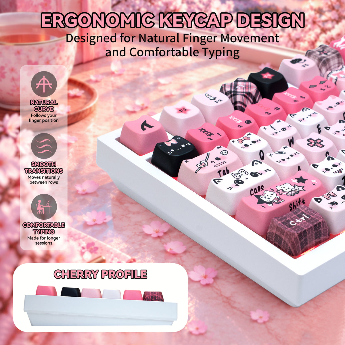 ATTACK SHARK SK05, 118/119 touches, touches en PBT, profil MOA, ANSI