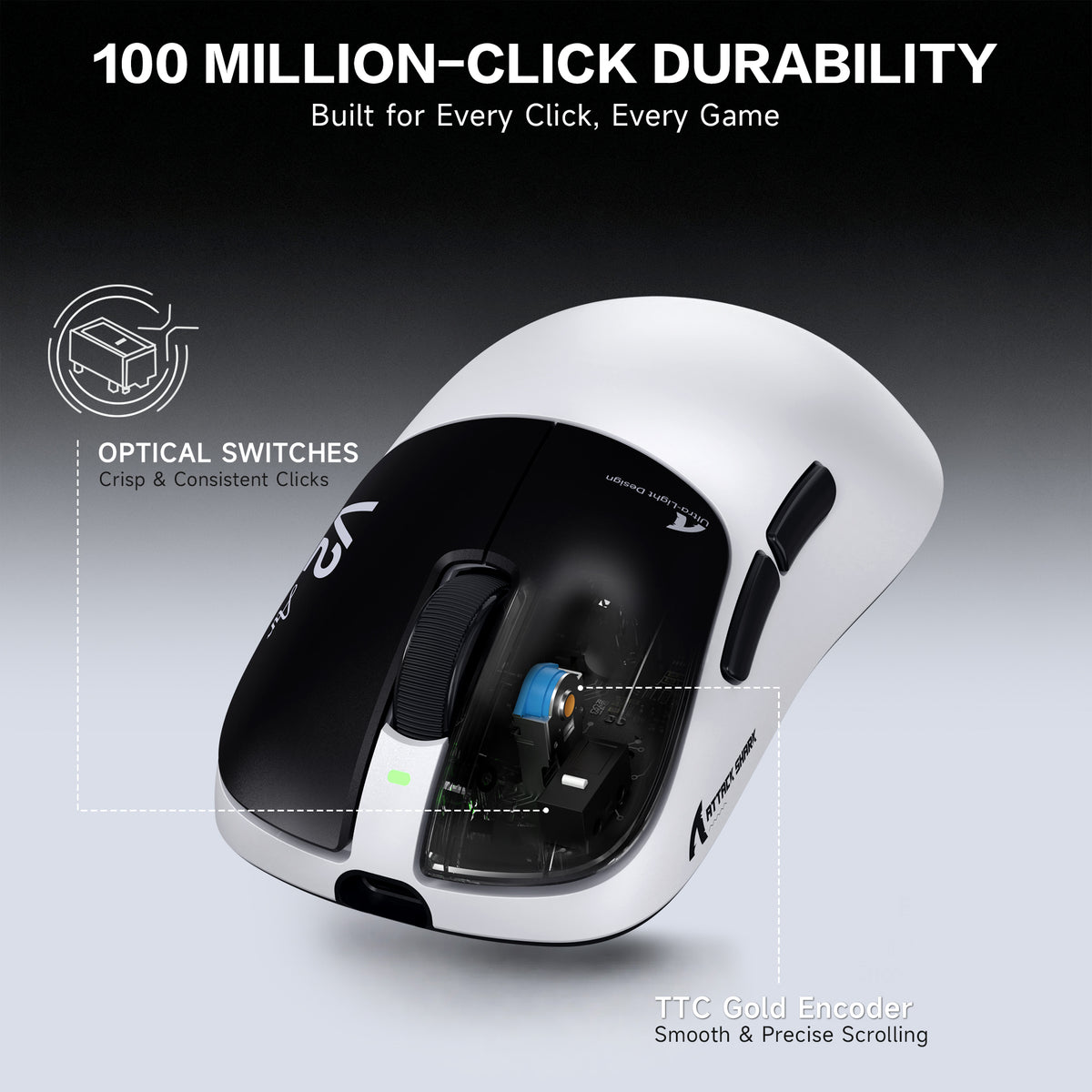Souris gaming sans fil ergonomique ATTACK SHARK V2 AIR PAW3955MAX