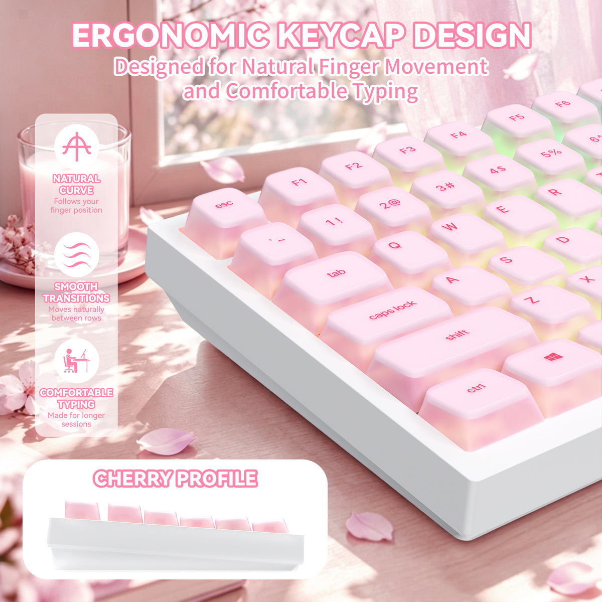 ATTACK SHARK SK01 Ensemble de 113 touches avec capuchons en silicone, profil Cherry, ANSI, rose