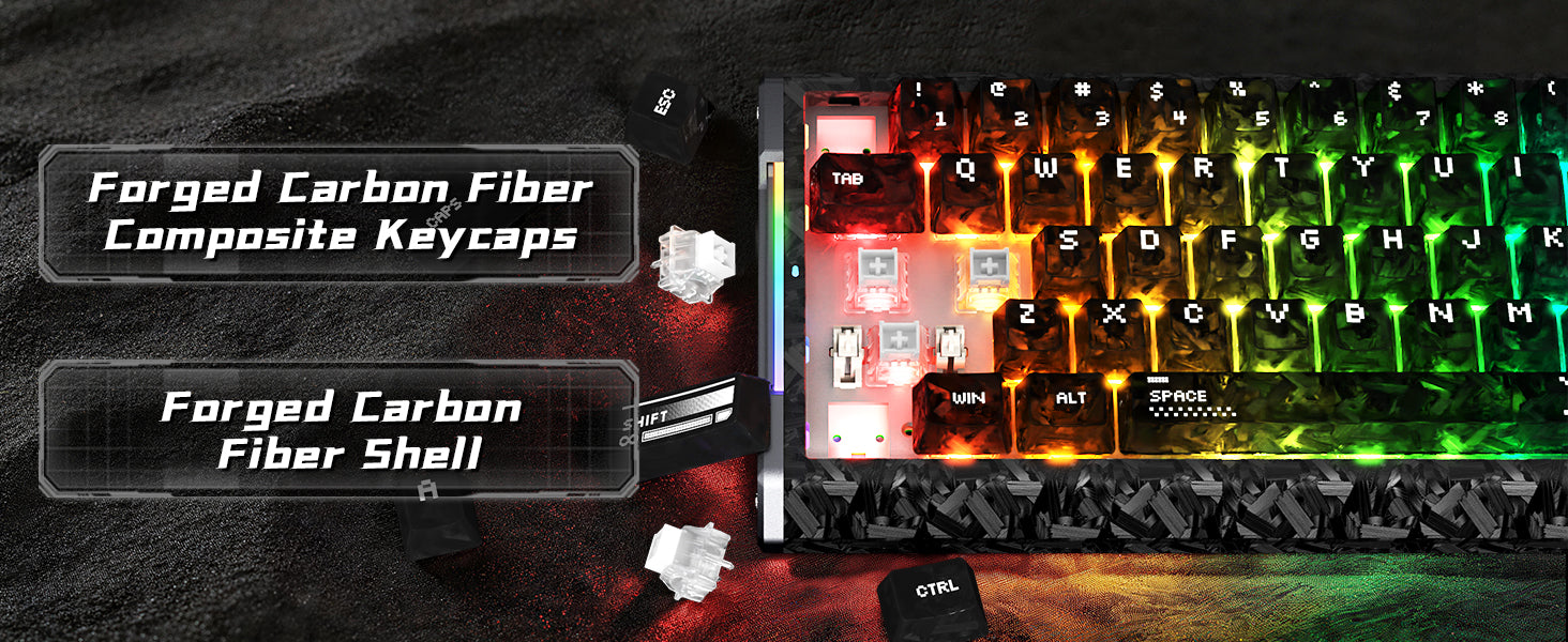 Clavier filaire à déclenchement rapide en fibre de carbone ATTACK SHARK R68 HE avec interrupteur magnétique et câble RGB en spirale C01 Ultra