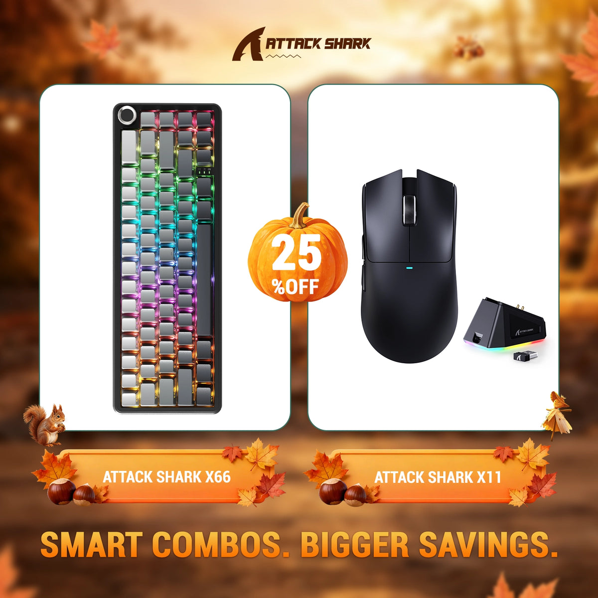Pack clavier mécanique sans fil ATTACK SHARK X66 + souris gaming sans fil X11