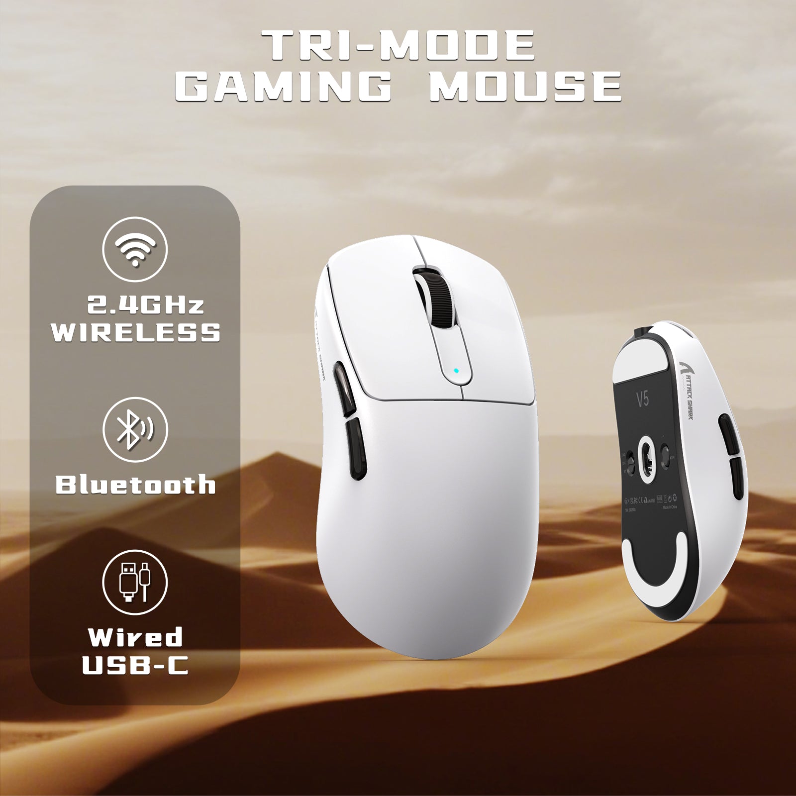 Souris de jeu sans fil ATTACK SHARK V5 8 kHz PAW3950MAX avec câble C06 Ultra