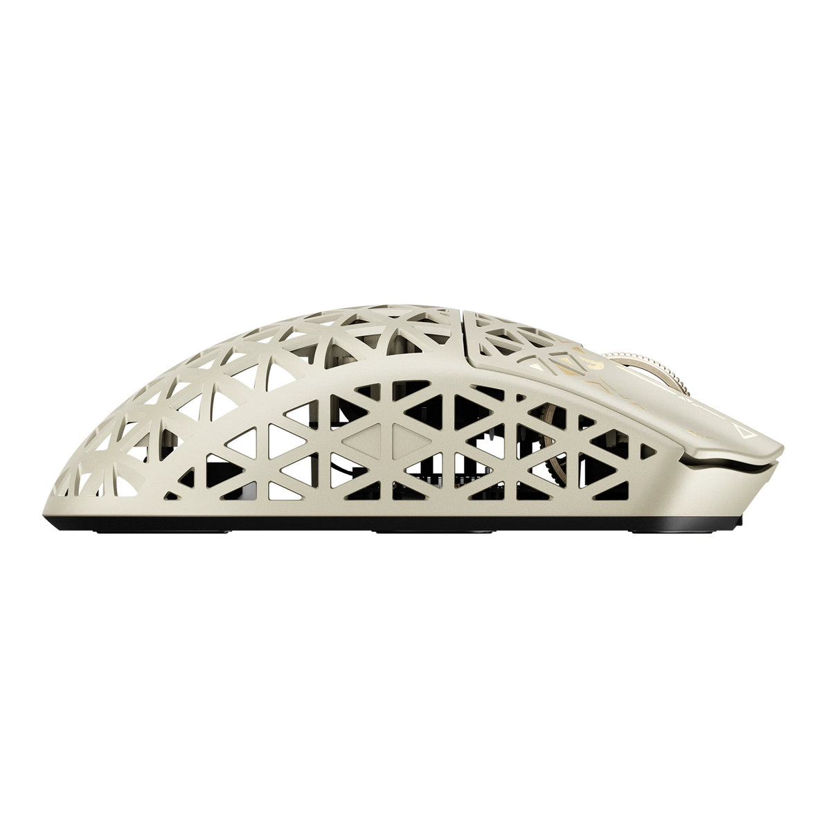 ATTACK SHARK R5 TURBO in Dune, left side profile with side buttons