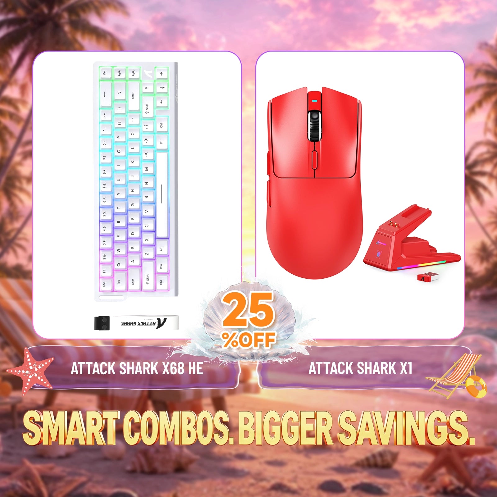 Pack clavier à déclenchement rapide ATTACK SHARK X68HE + souris gaming sans fil X1