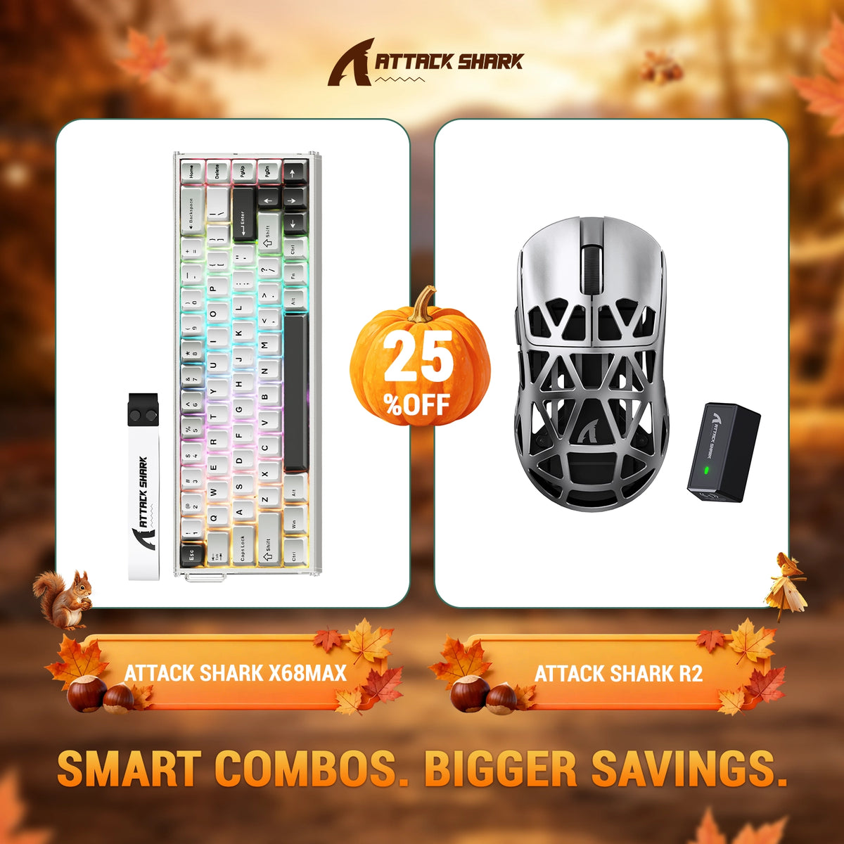 Ensemble clavier en aluminium ATTACK SHARK X68 MAX HE à déclenchement rapide + souris gaming sans fil R2 en alliage de magnésium