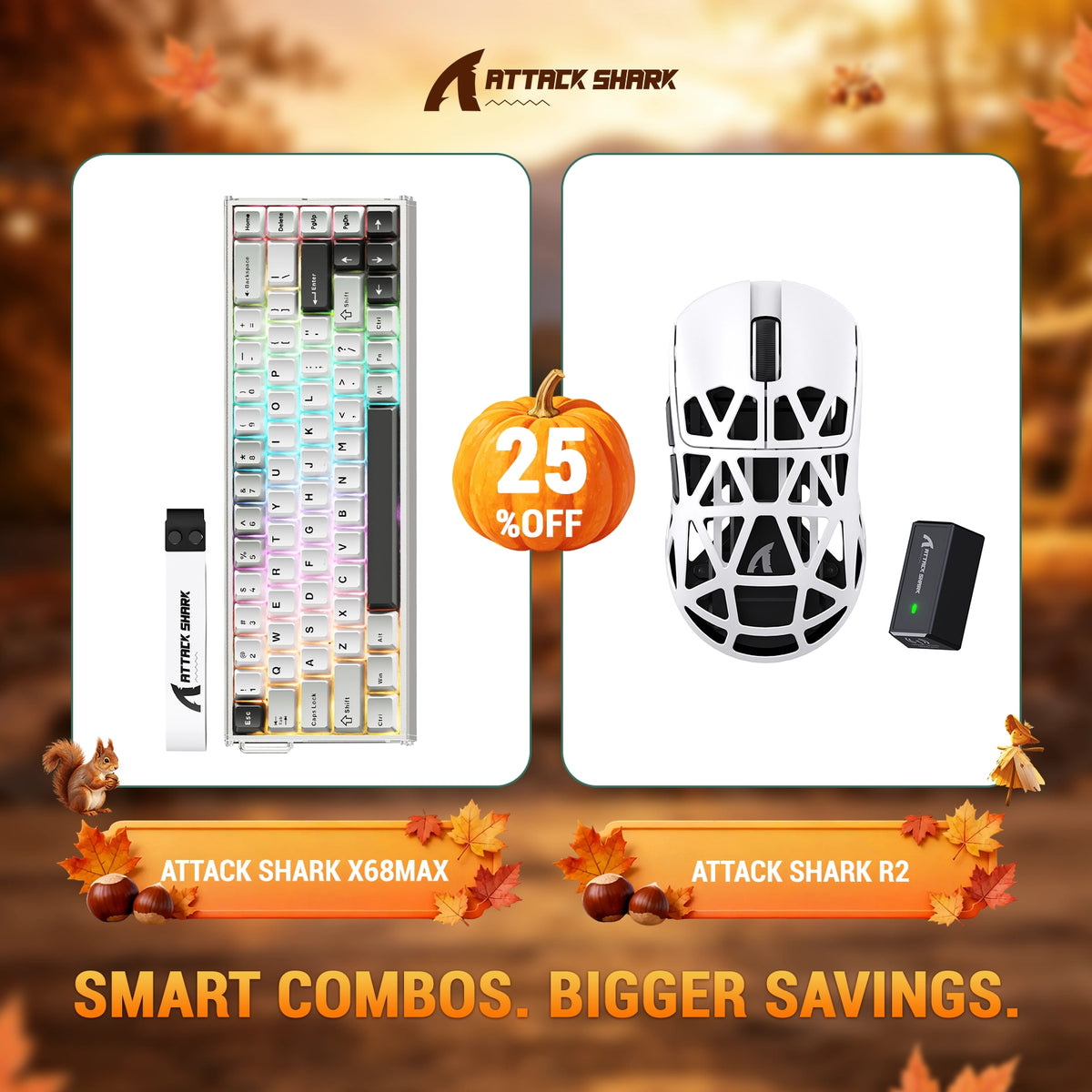 Ensemble clavier en aluminium ATTACK SHARK X68 MAX HE à déclenchement rapide + souris gaming sans fil R2 en alliage de magnésium