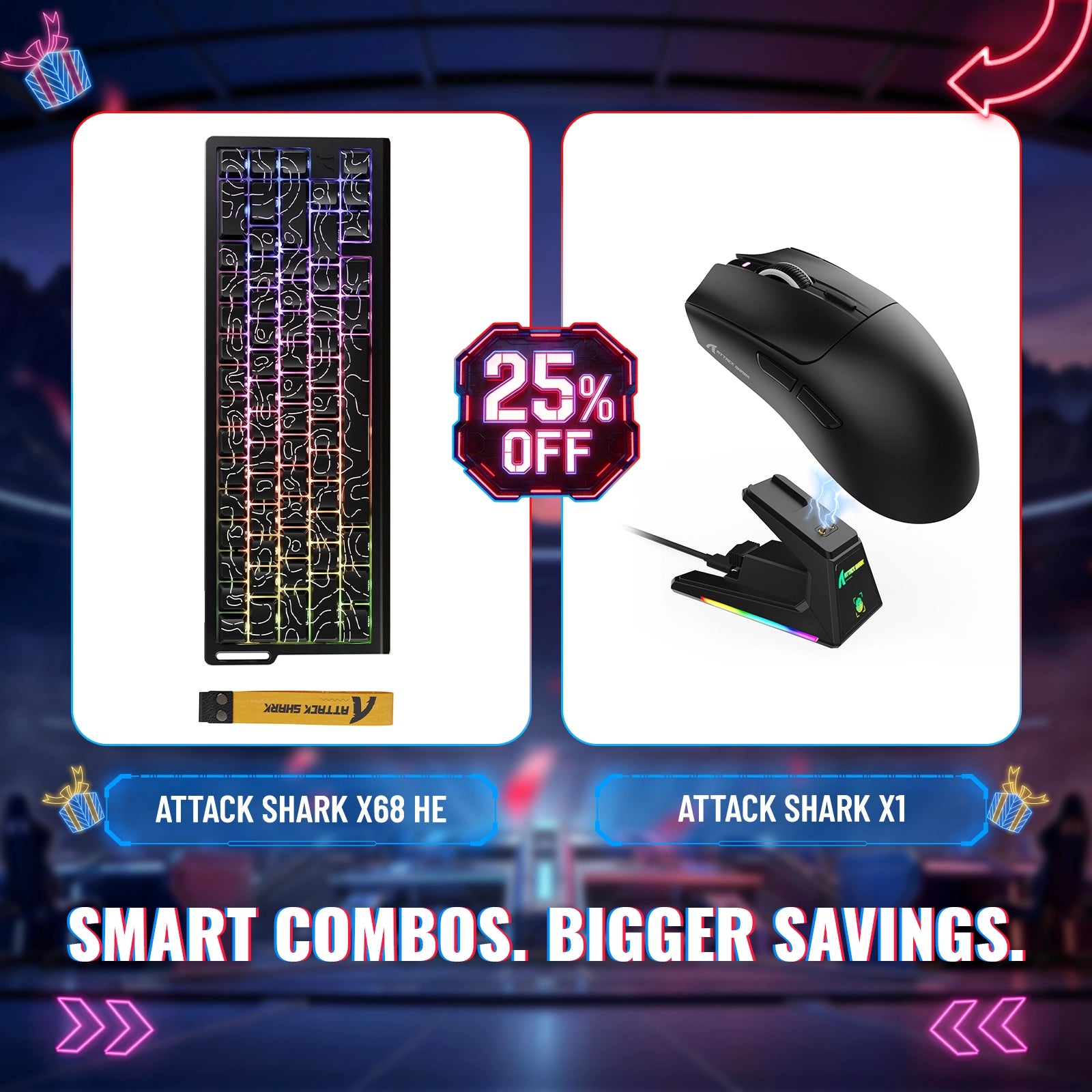 Pack clavier à déclenchement rapide ATTACK SHARK X68HE + souris de jeu sans fil X1