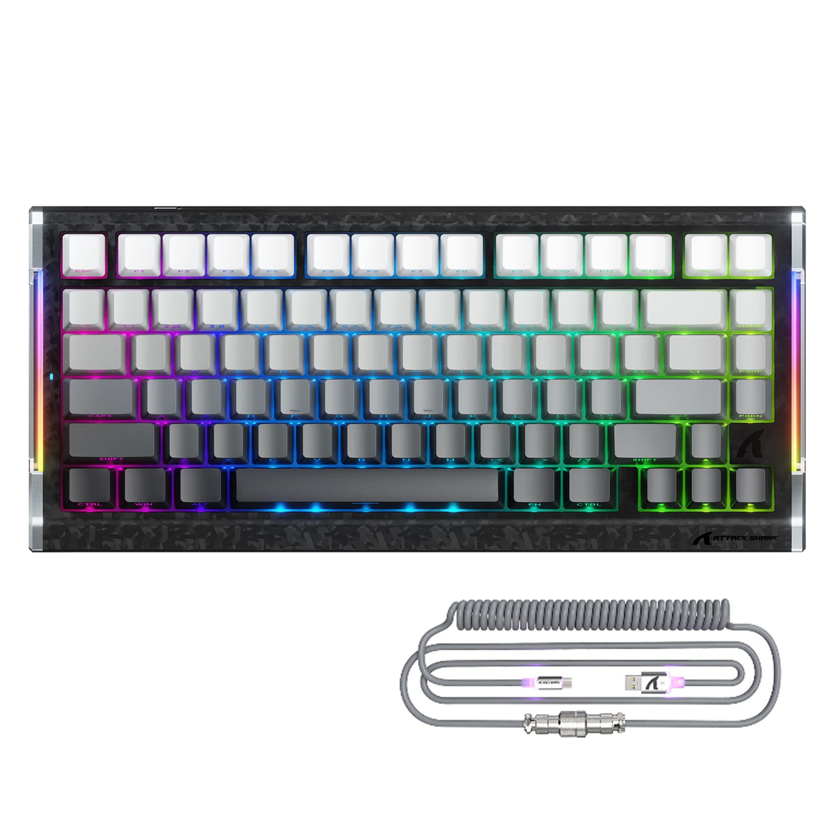 Clavier gaming filaire ATTACK SHARK R86 HE en fibre de carbone avec déclenchement rapide, switches magnétiques, câble spiralé RGB C01 ULTRA