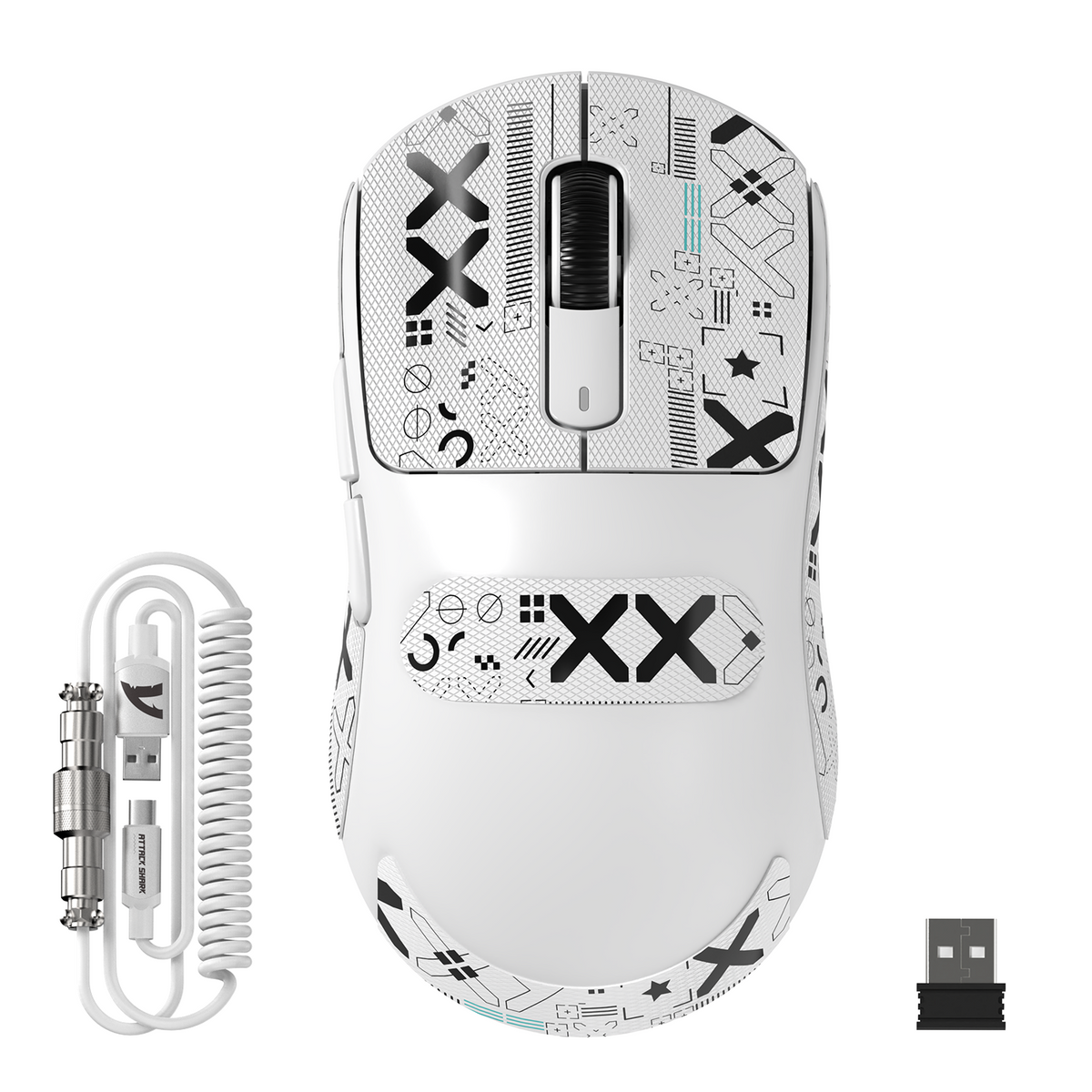 Souris gaming sans fil ATTACK SHARK X3 MAX PAW3950 avec câble spiralé pour souris C06