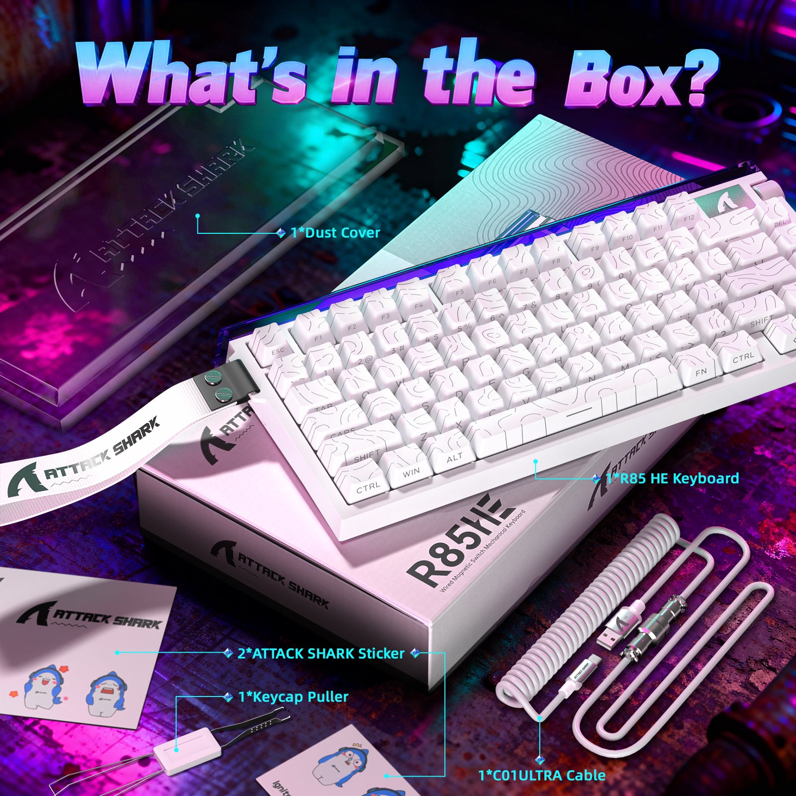Clavier à déclenchement rapide ATTACK SHARK R85 HE avec câble LED C01ULTRA
