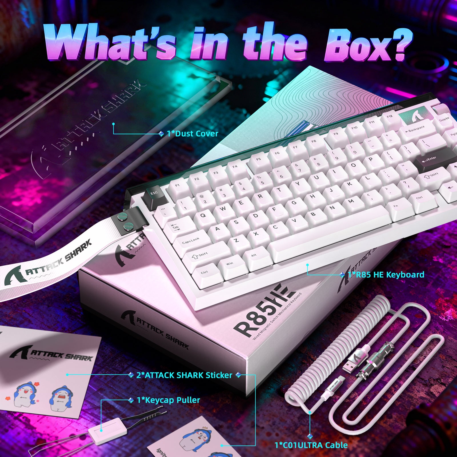 Clavier à déclenchement rapide ATTACK SHARK R85 HE avec câble LED C01ULTRA