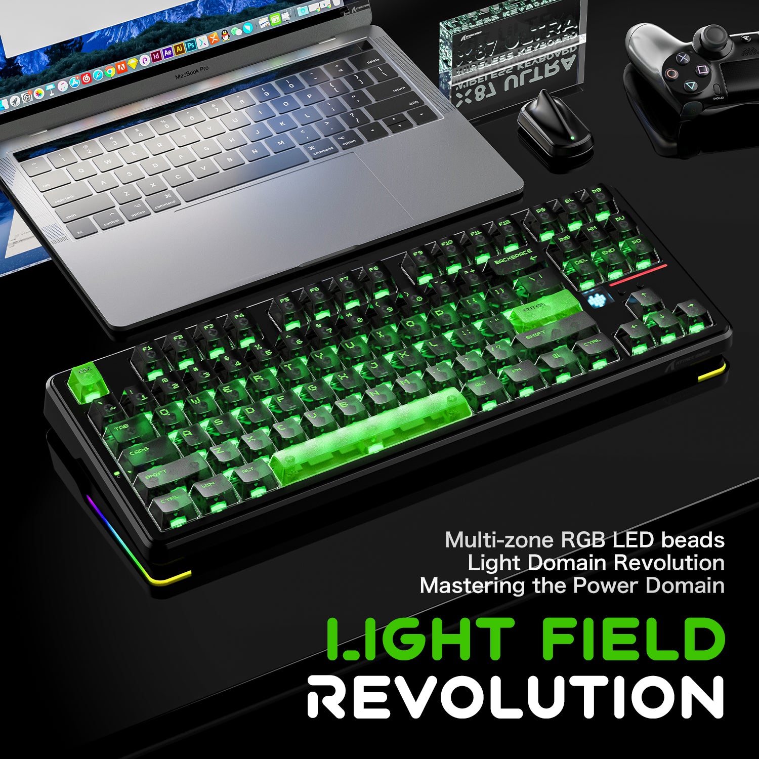 Clavier de jeu sans fil ATTACK SHARK X87 ULTRA avec récepteur 8K et câble spiralé RGB
