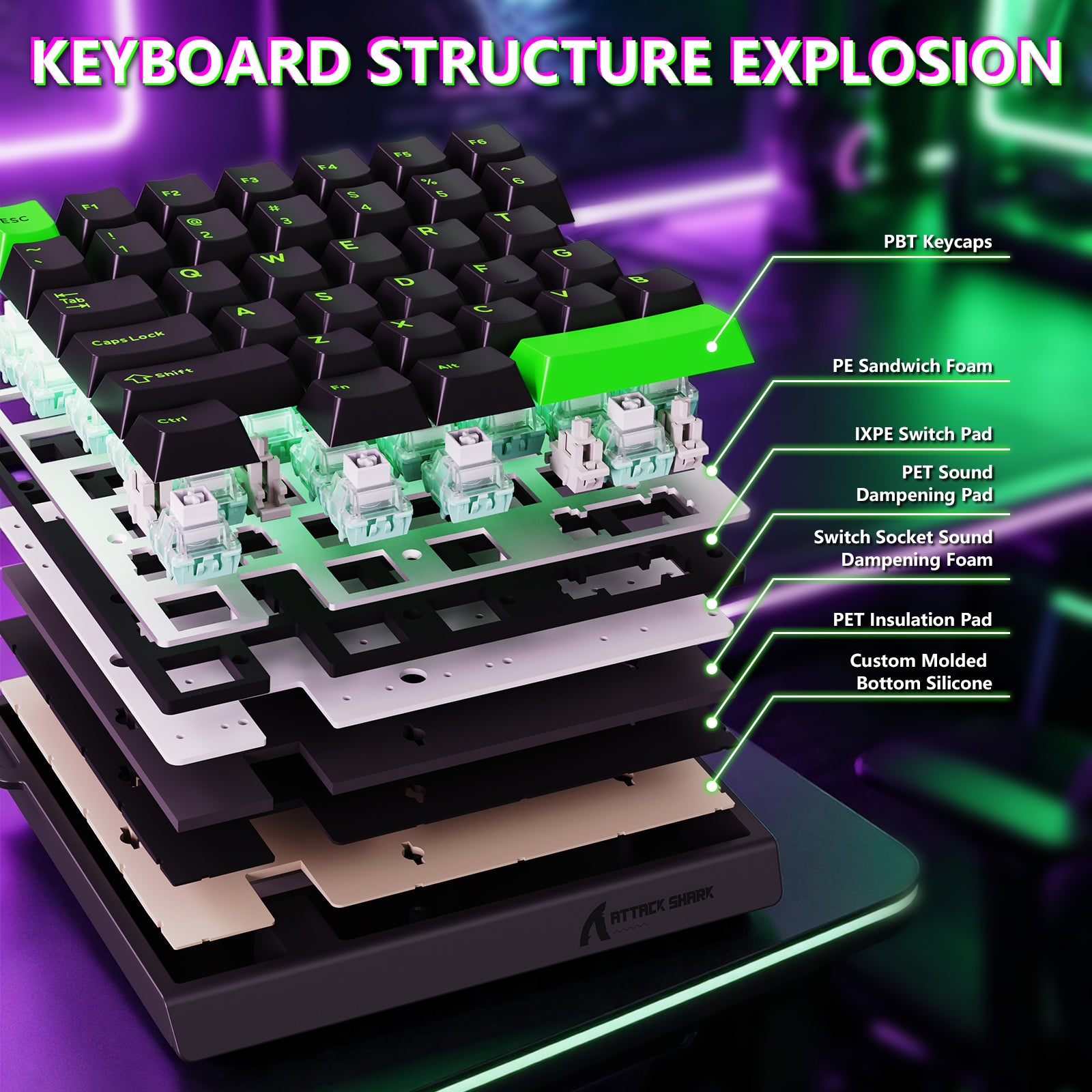Clavier à interrupteur magnétique à une main ATTACK SHARK M36 HE & câble Aviateur LED ULTRA C01
