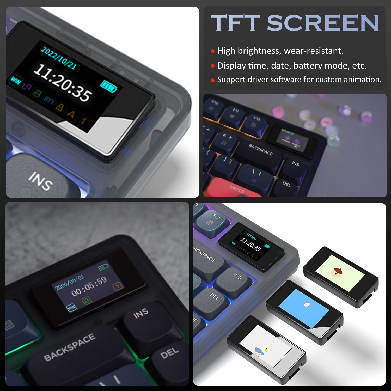 ATTACK SHARK AK832 PRO mechanical keyboard with customizable TFT-LCD display showing time and battery.