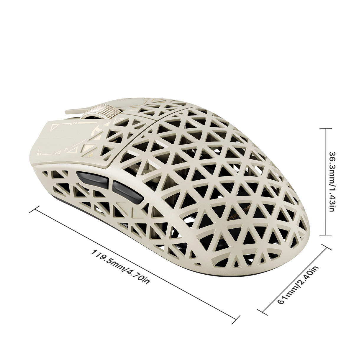 ATTACK SHARK R5 TURBO dimensions: 119.5mm long, 61mm wide, 36.3mm high