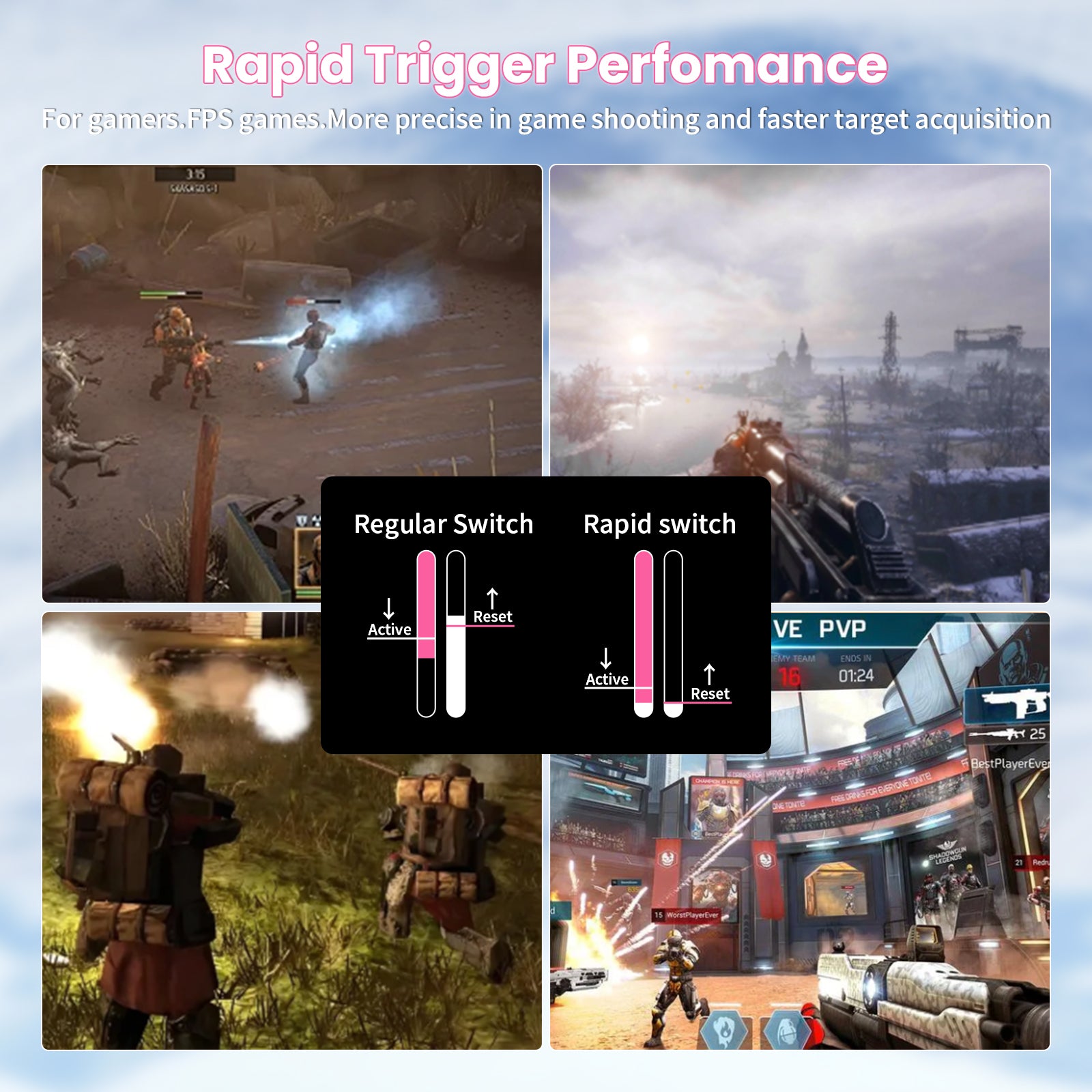 ATTACK SHARK X68 HE keyboard showing rapid trigger performance in FPS games, faster target acquisition.