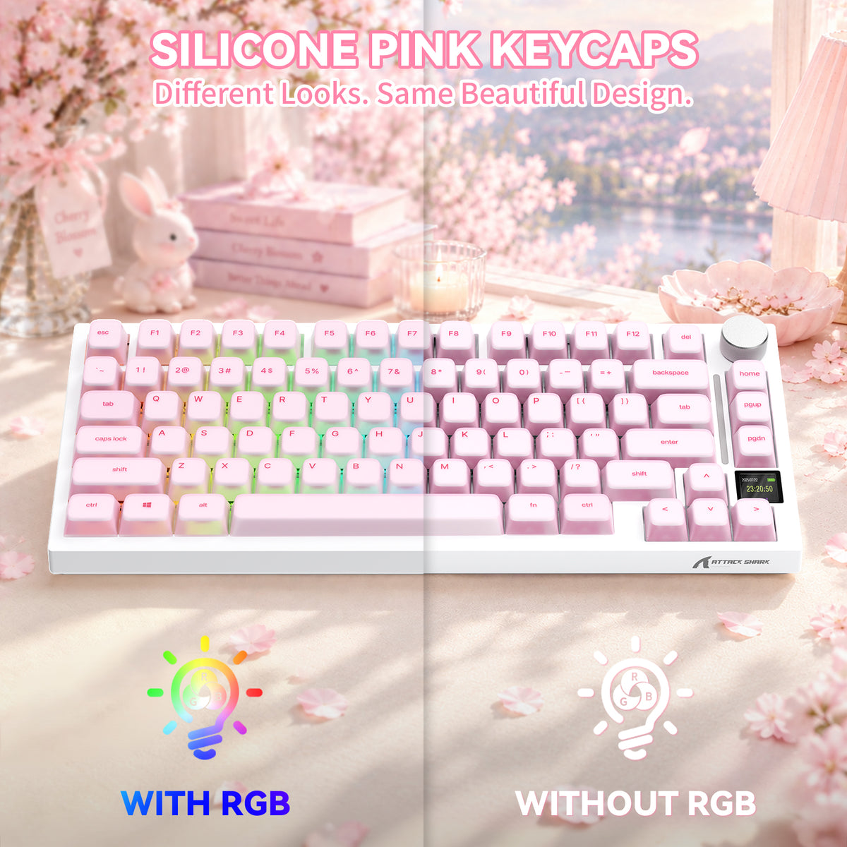 ATTACK SHARK SK01 Ensemble de 113 touches avec capuchons en silicone, profil Cherry, ANSI, rose