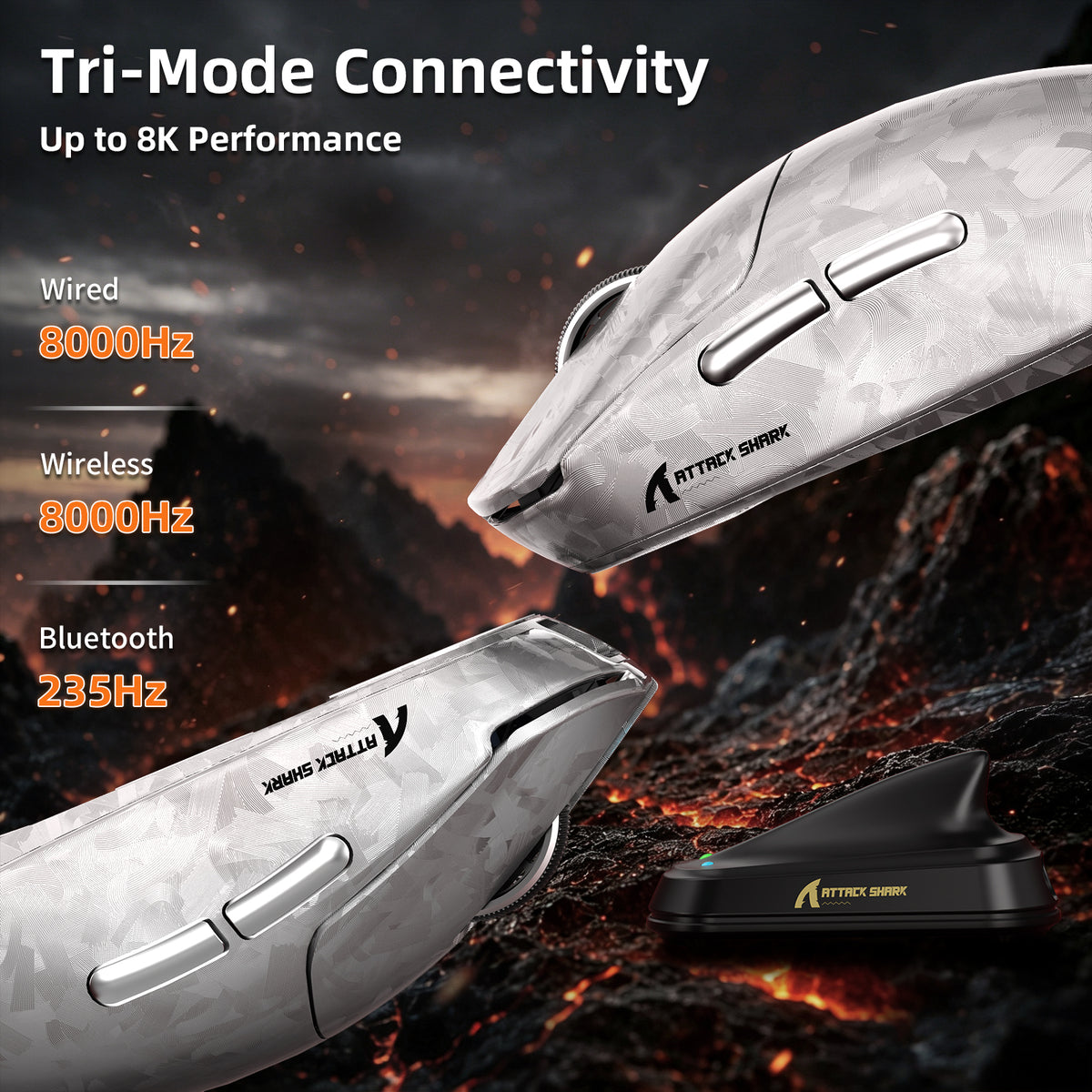 Souris de jeu sans fil ATTACK SHARK RS3 ULTRA en fibre de carbone PAW3955MAX avec câble LED Ultra C06