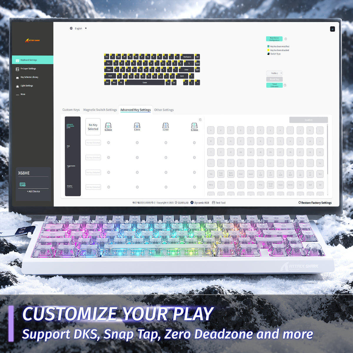 ATTACK SHARK X68 HE Clavier à déclenchement rapide avec switch magnétique
