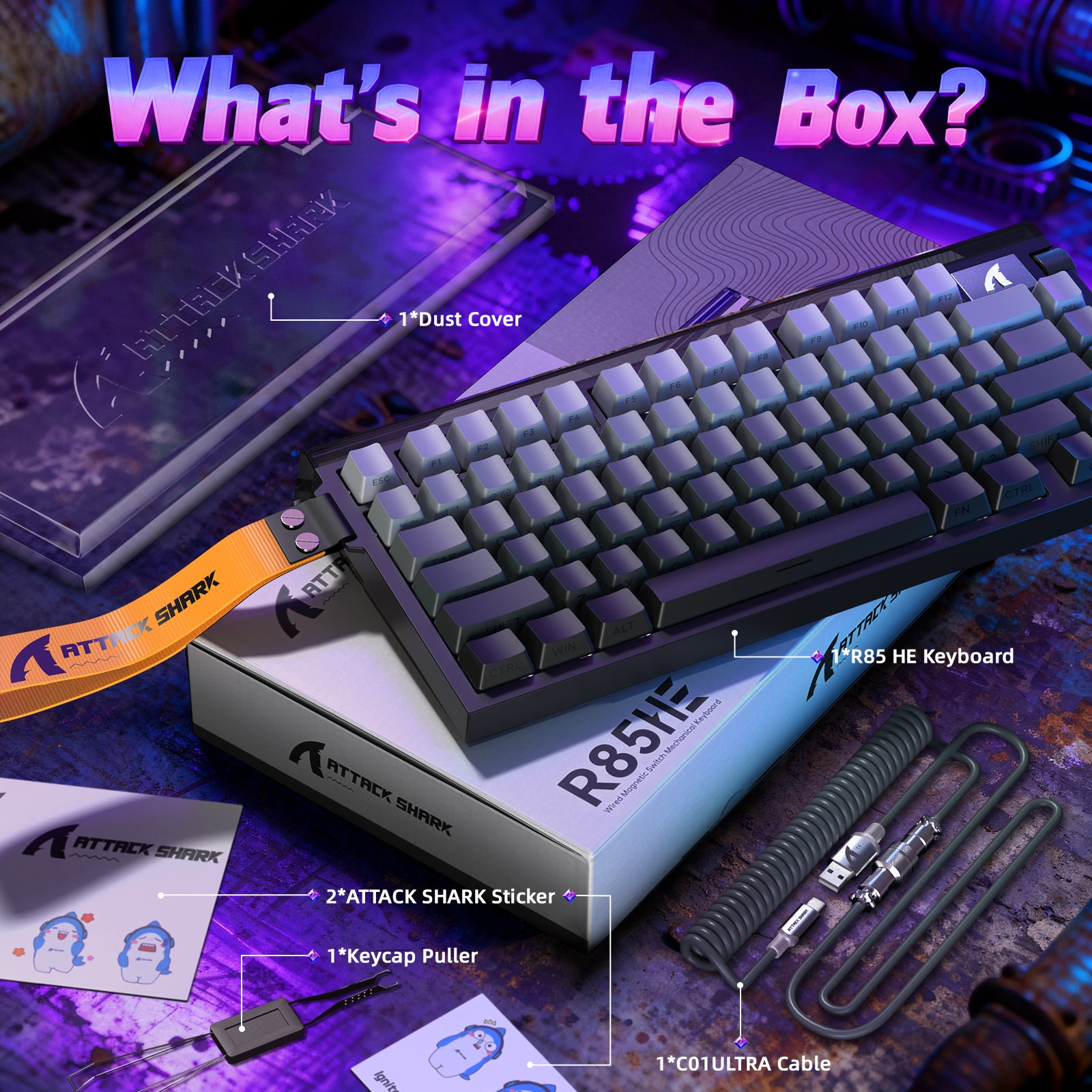 Clavier à déclenchement rapide ATTACK SHARK R85 HE avec câble LED C01ULTRA