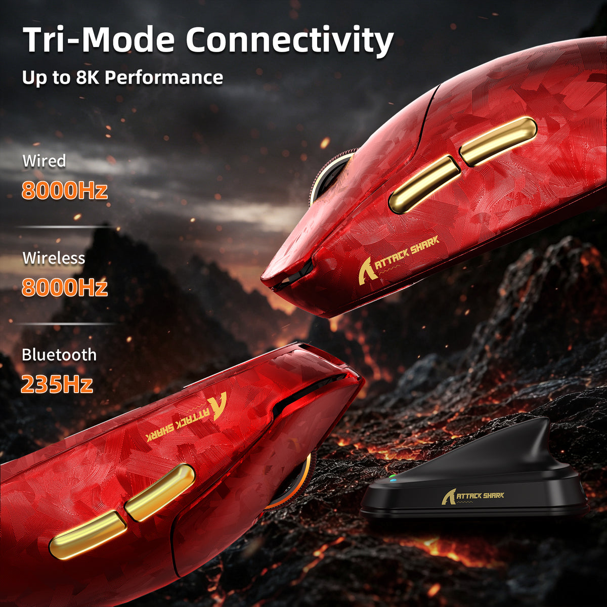 Souris de jeu sans fil ATTACK SHARK RS3 ULTRA en fibre de carbone PAW3955MAX avec câble LED Ultra C06