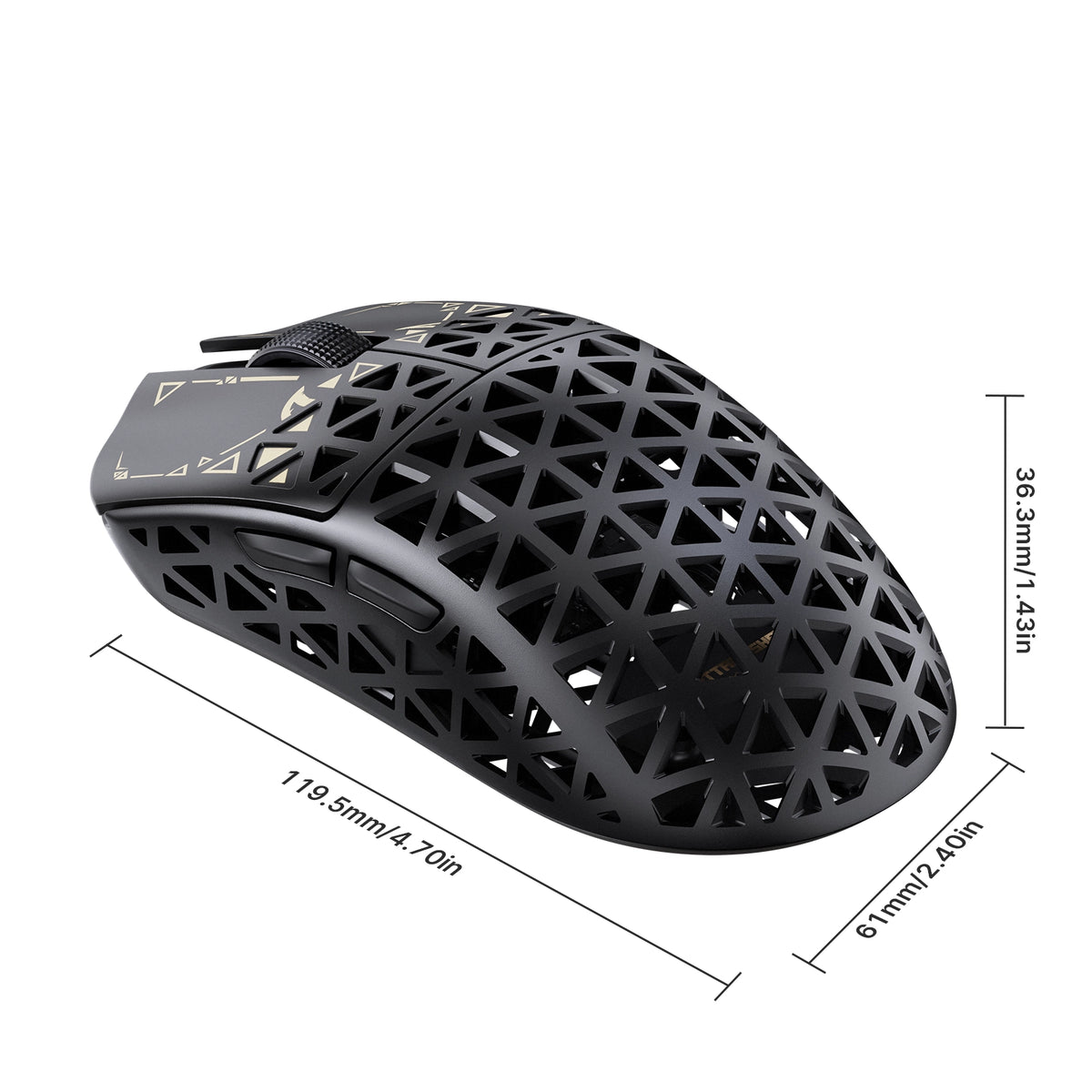 ATTACK SHARK R5 TURBO in Black, dimensions 119.5 x 61 x 36.3mm